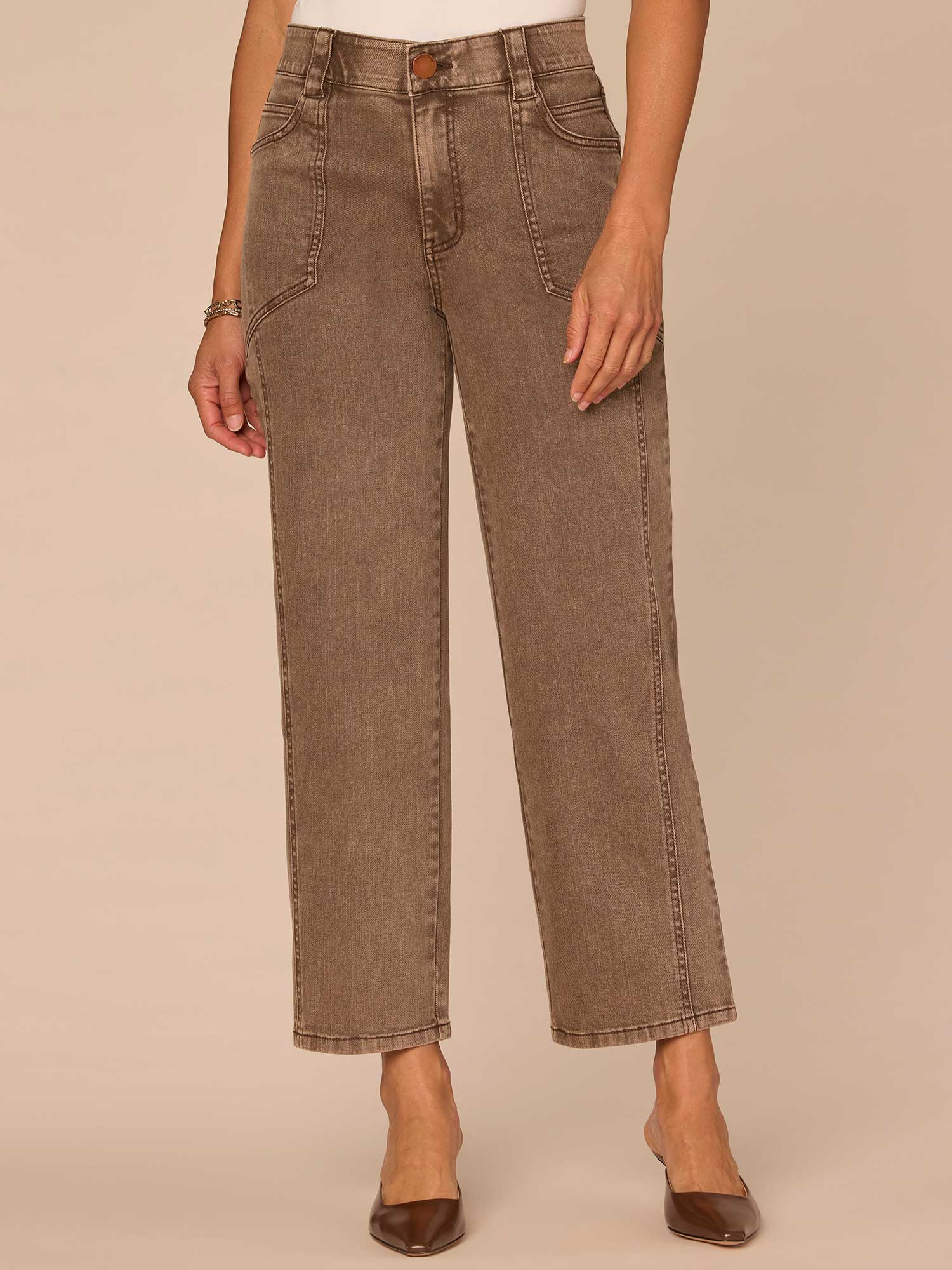 "Ab"solution® Skyrise Relaxed Straight Leg Petite Jeans with Seaming