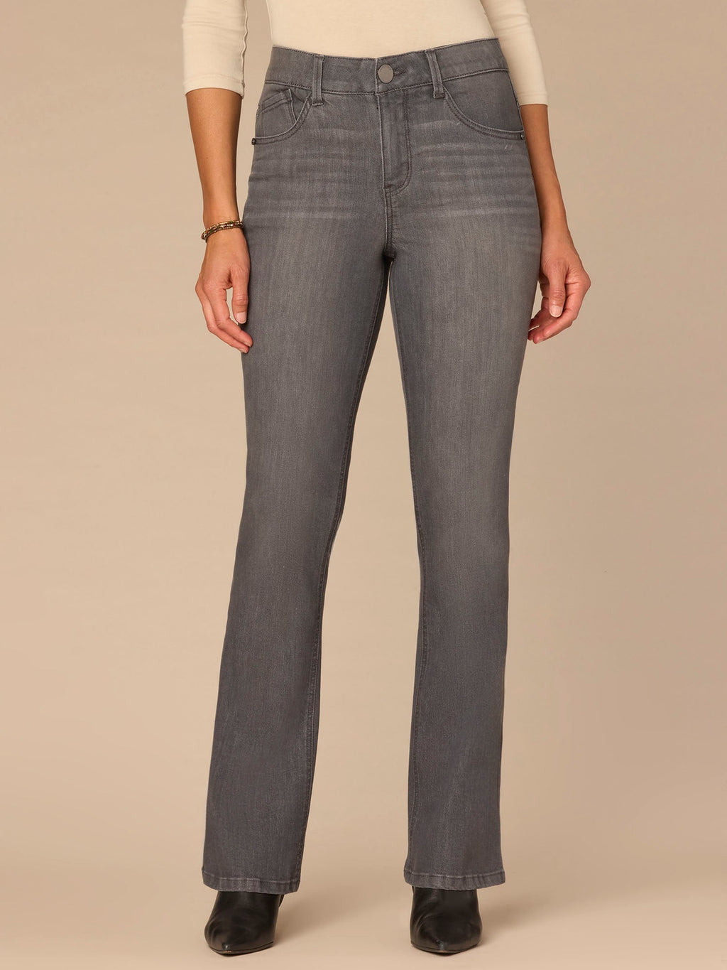 "Ab"solution® High Rise Cascading Embroidered D Itty Bitty Boot Jeans