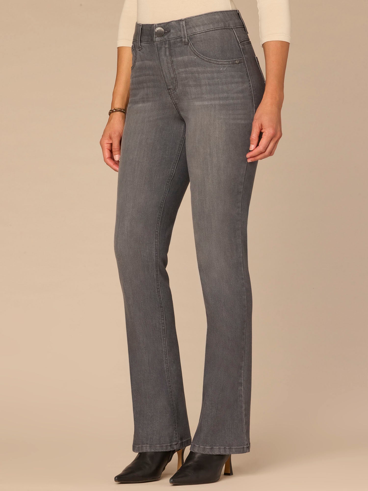 "Ab"solution® High Rise Cascading Embroidered D Itty Bitty Boot Jeans