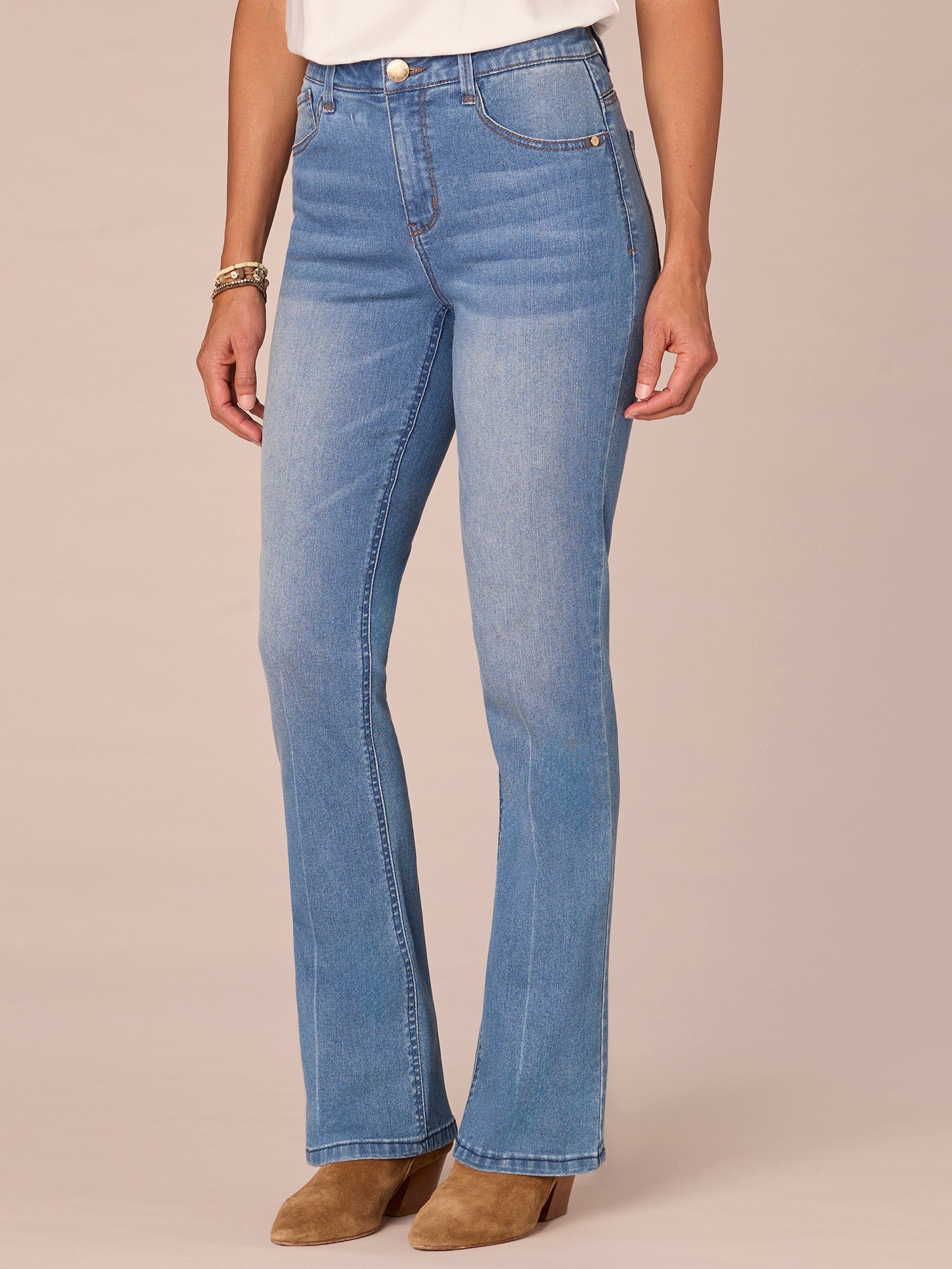"Ab"solution High Rise Cascading D Pocket Itty Bitty Boot Petite Jeans