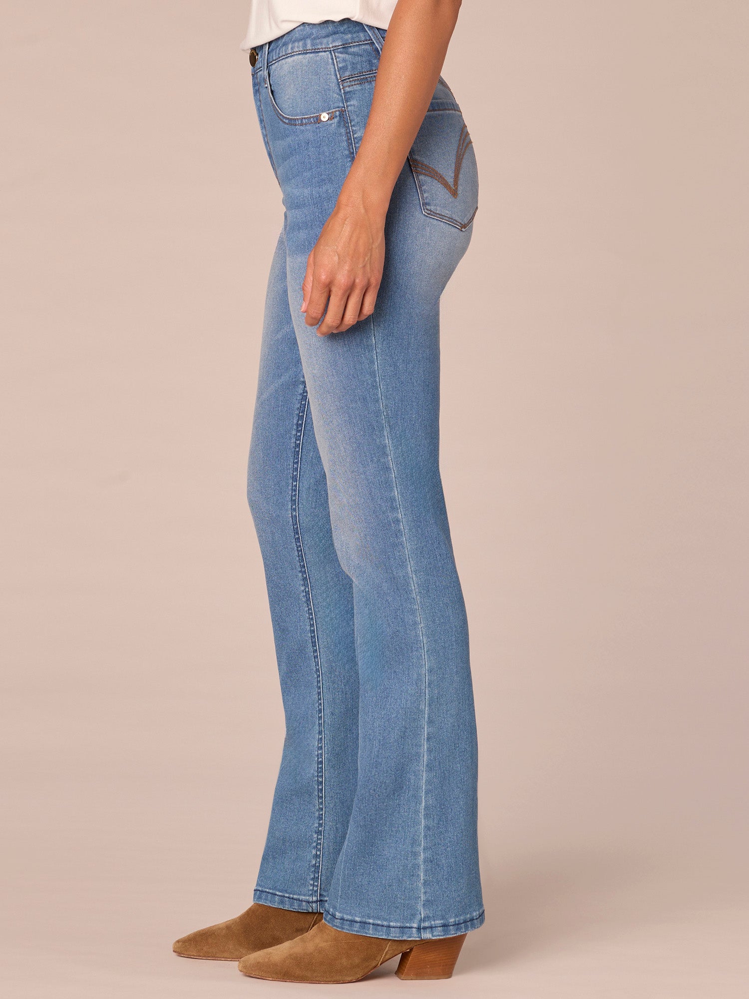 "Ab"solution High Rise Cascading D Pocket Itty Bitty Boot Petite Jeans