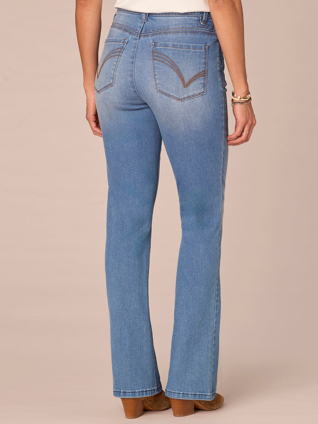 "Ab"solution High Rise Embroidered Cascading D Itty Bitty Boot Jeans