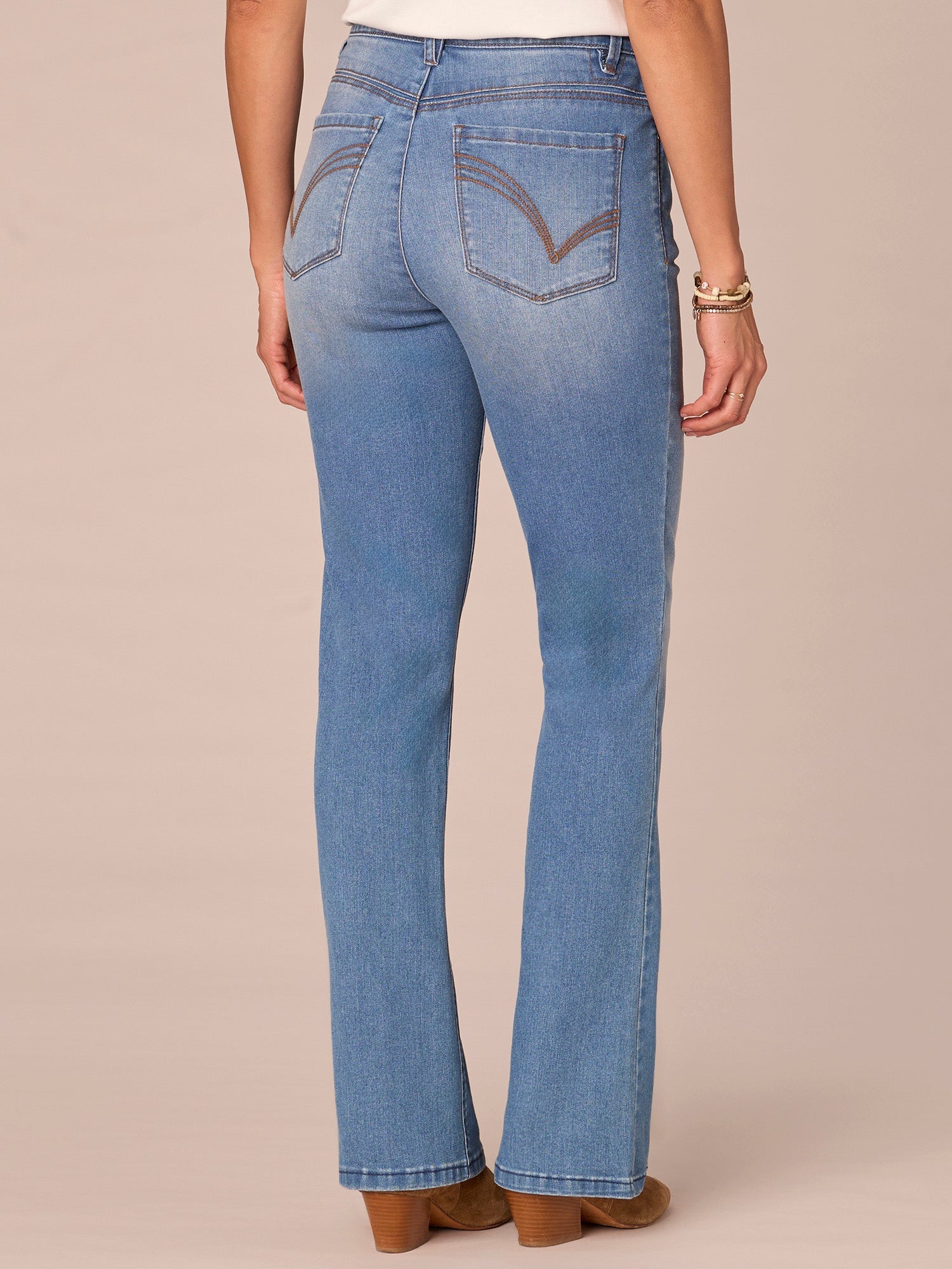 "Ab"solution High Rise Embroidered Cascading D Itty Bitty Boot Jeans