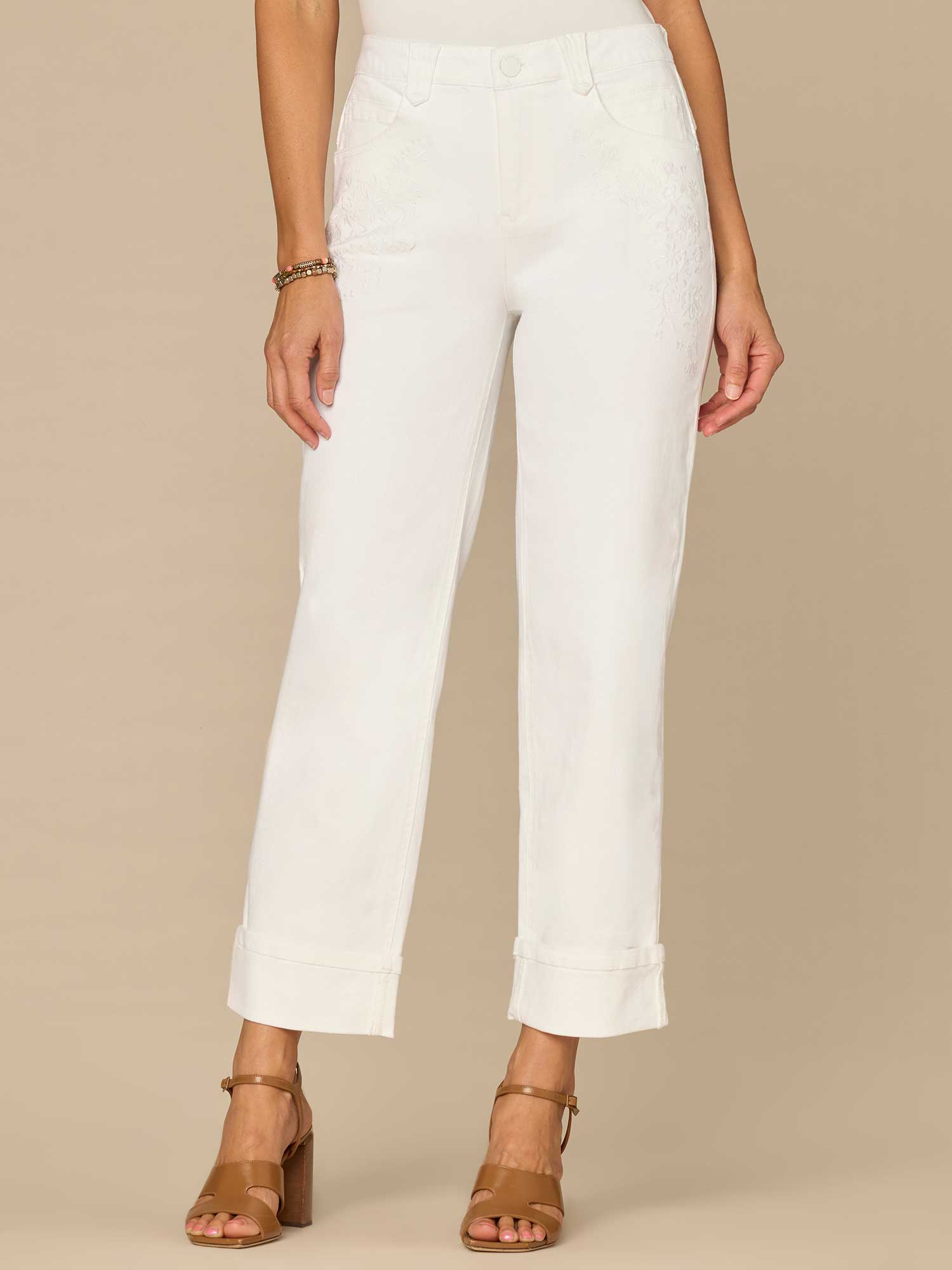 "Ab"solution® High Rise Round Up Embroidered Pocket Boyfriend Jean