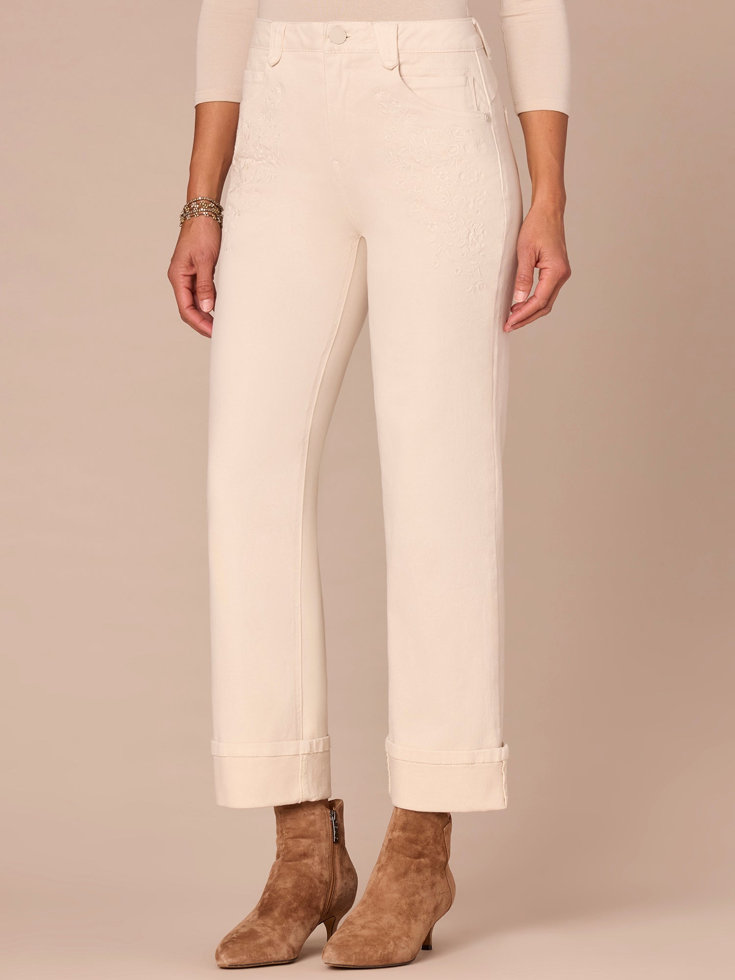"Ab"solution® High Rise Round Up Embroidered Pocket Boyfriend Jean