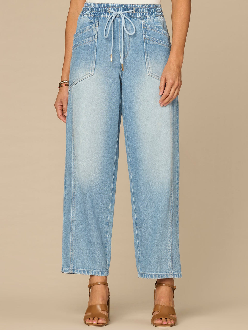 "Ab"leisure Skyrise Drawstring Waist Double Pocket Barely Barrel Jeans