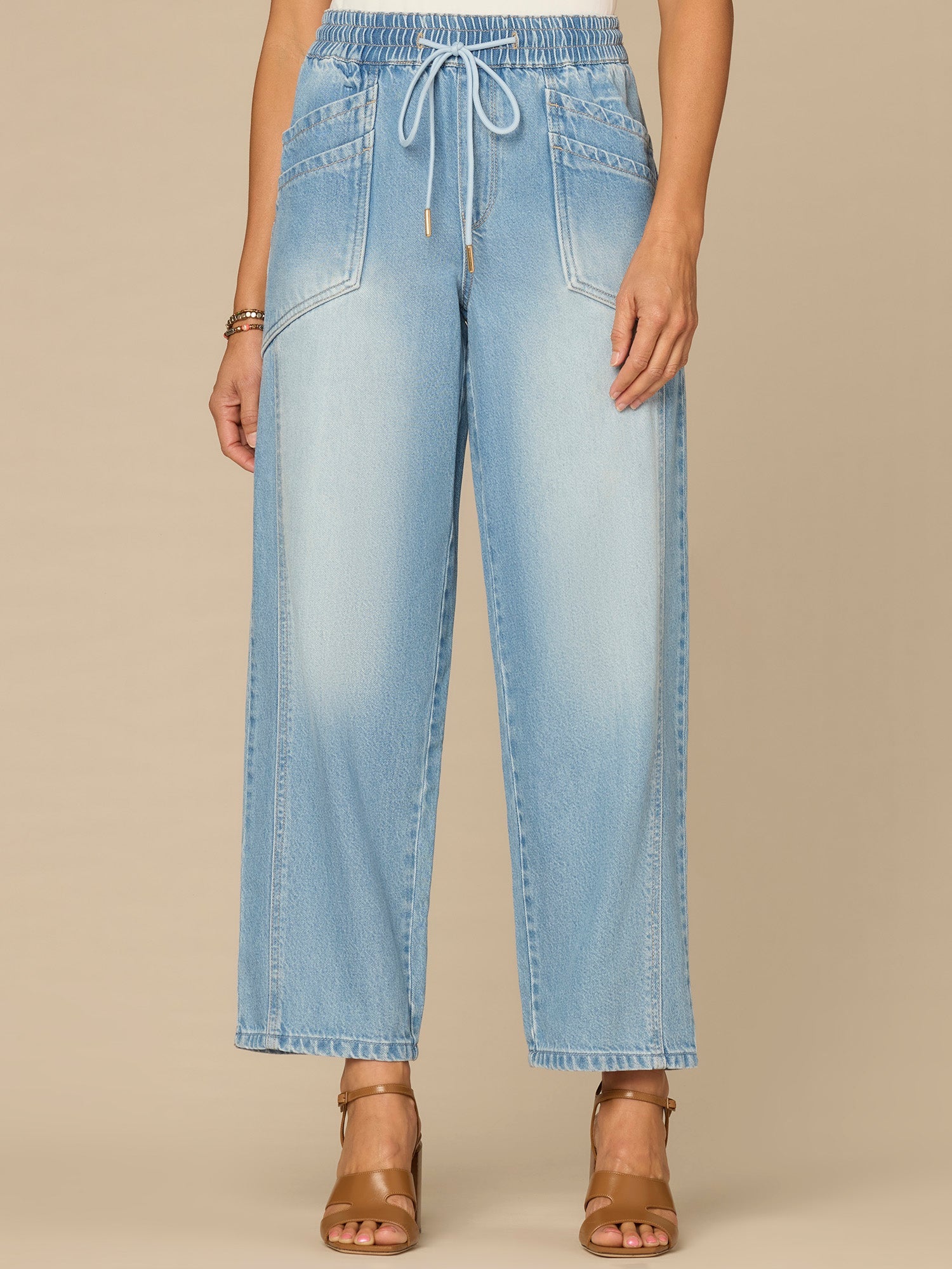 "Ab"leisure Skyrise Drawstring Waist Double Pocket Barely Barrel Jeans