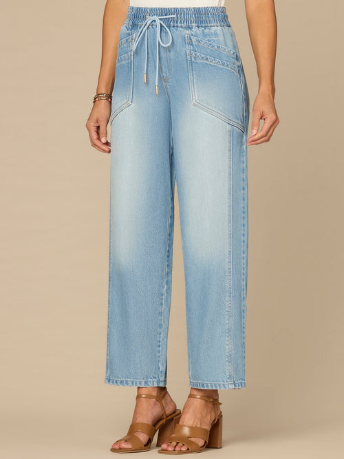 "Ab"leisure Skyrise Drawstring Waist Double Pocket Barely Barrel Jeans