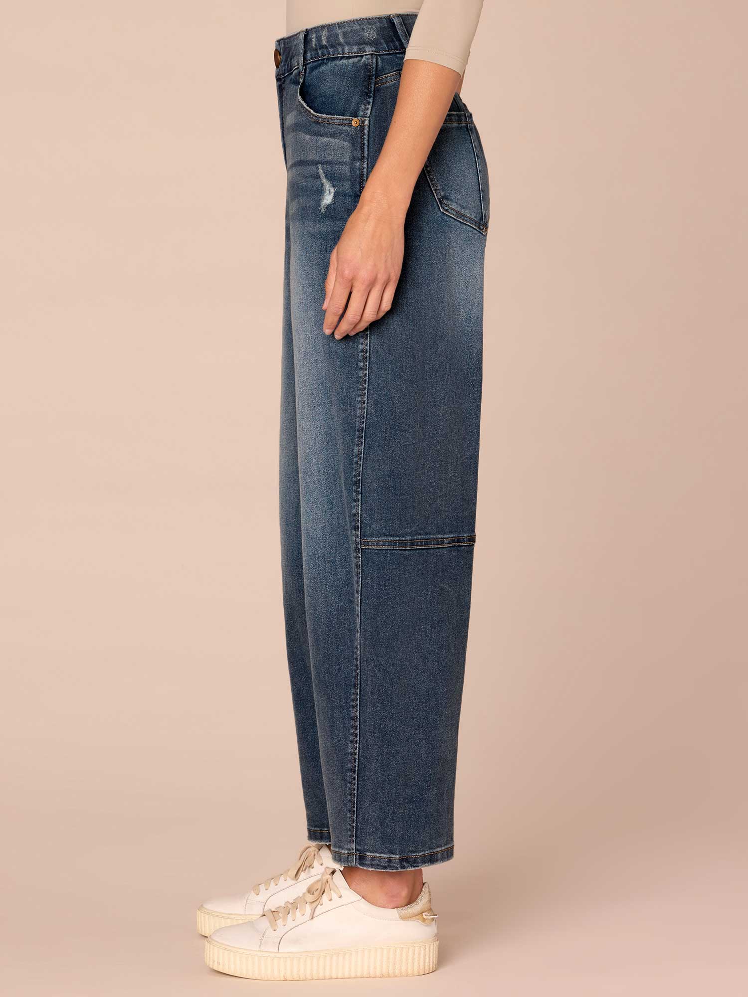 "Ab"solution® Skyrise Relaxed Barrel Leg Jeans with Uneven Yoke