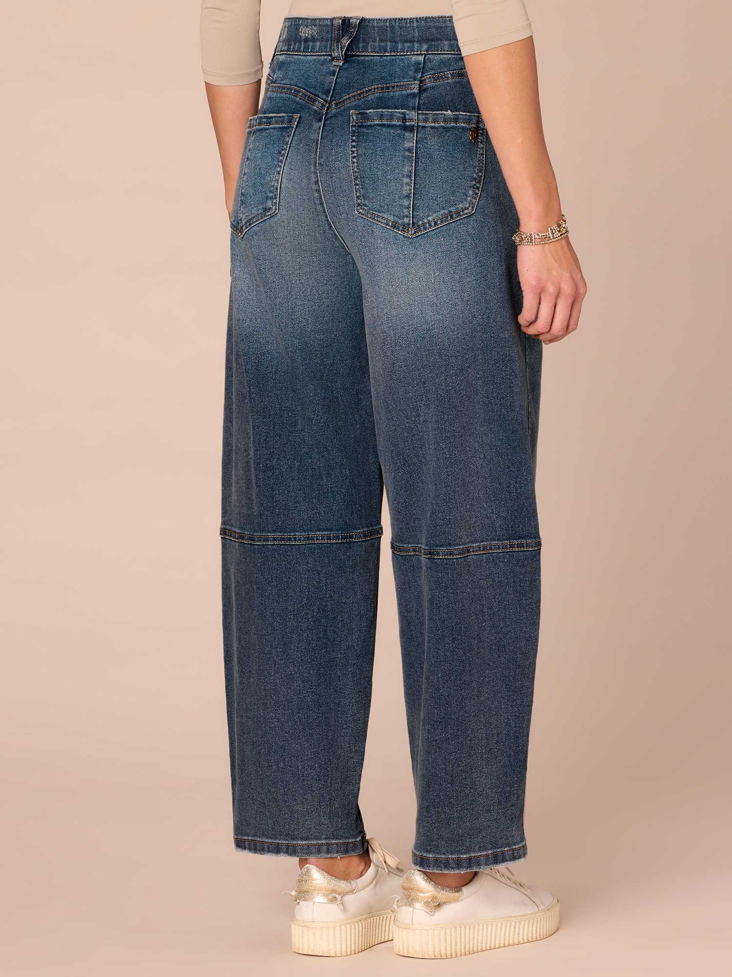 "Ab"solution® Skyrise Relaxed Barrel Leg Jeans with Uneven Yoke