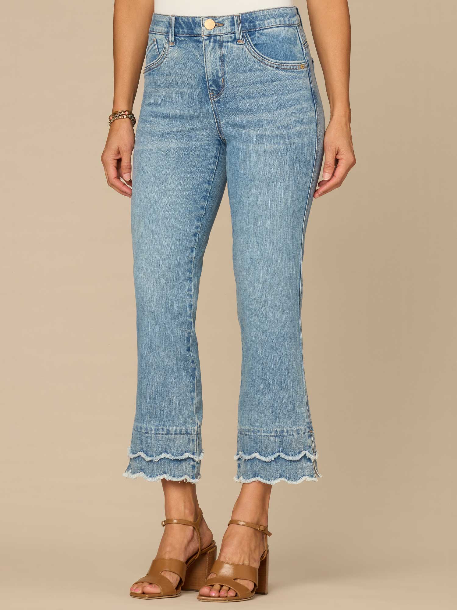 "Ab"solution® Mid-Rise Double Scallop Fray Hem Petite Kick Flare Jean