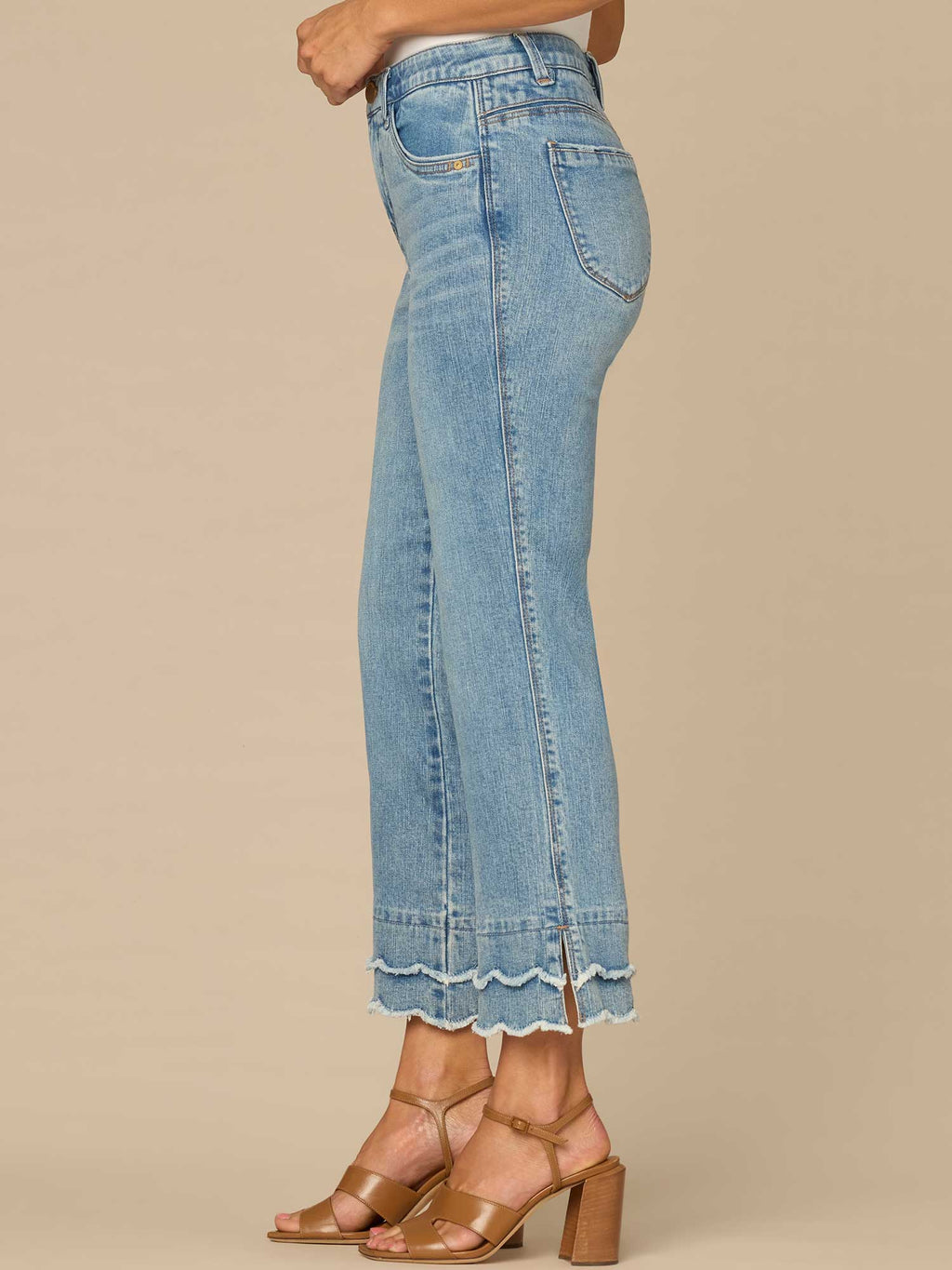 "Ab"solution® Mid-Rise Double Scallop Fray Hem Petite Kick Flare Jean