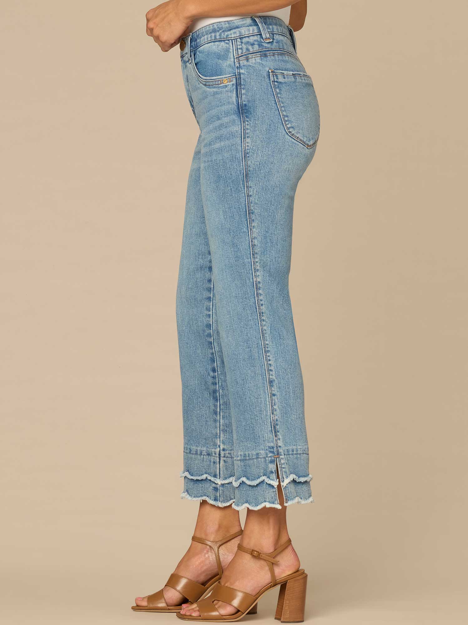"Ab"solution® Mid-Rise Double Scallop Fray Hem Petite Kick Flare Jean