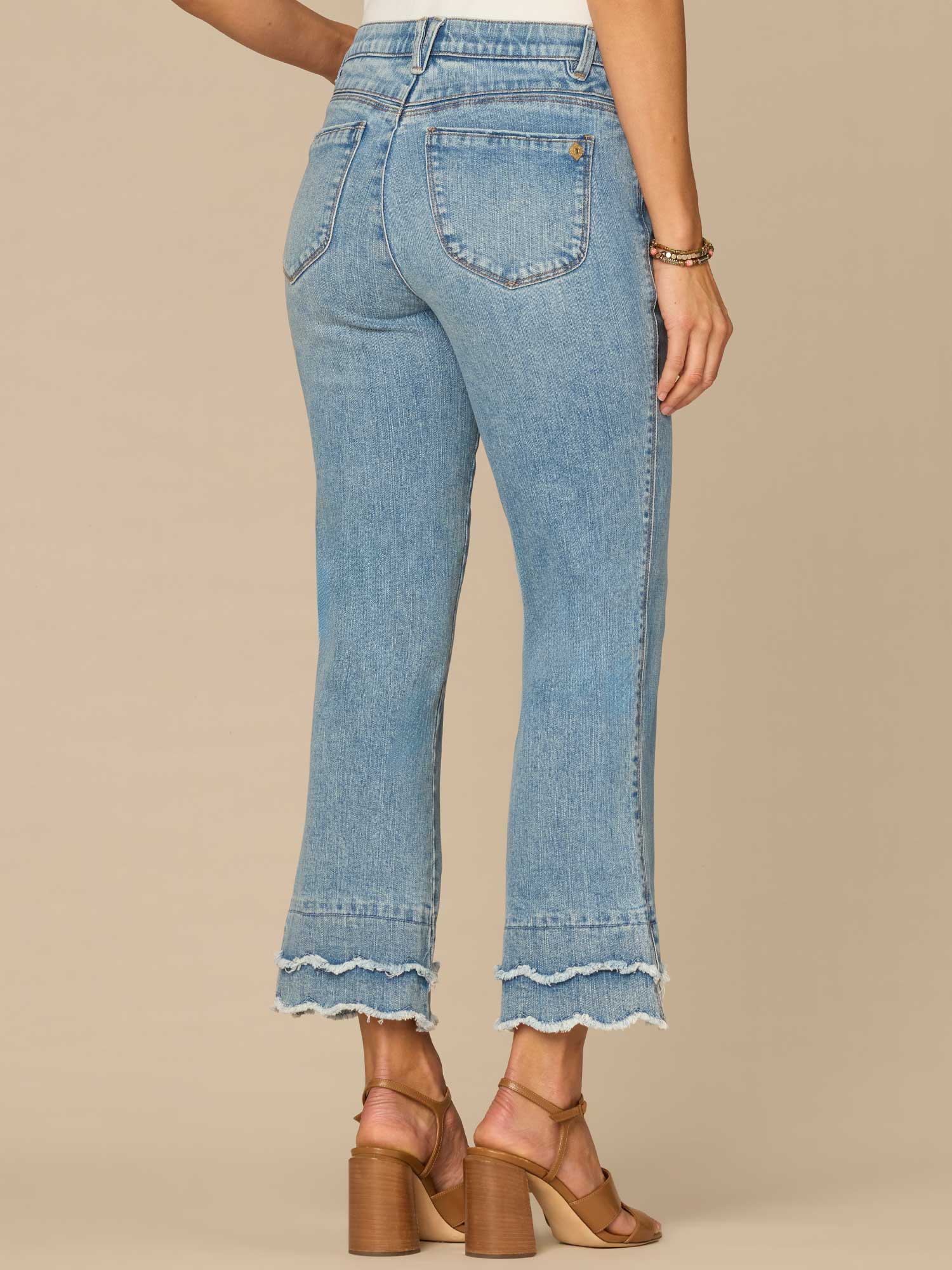 "Ab"solution® Mid-Rise Double Layered Scallop Fray Hem Kick Flare Jean