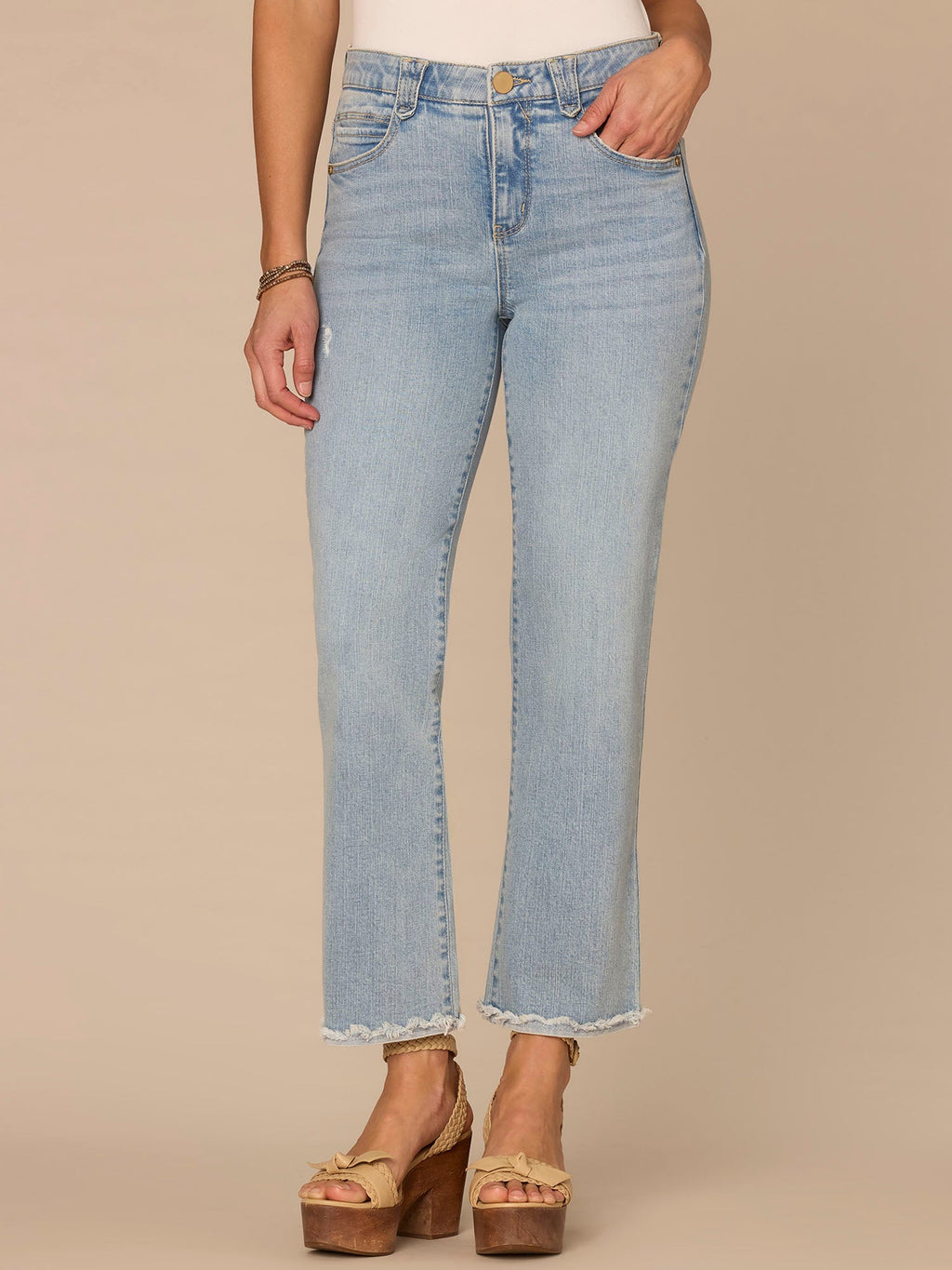 "Ab"solution® High Rise Reverse Fray Scallop Hem Itty Bitty Flare Jean