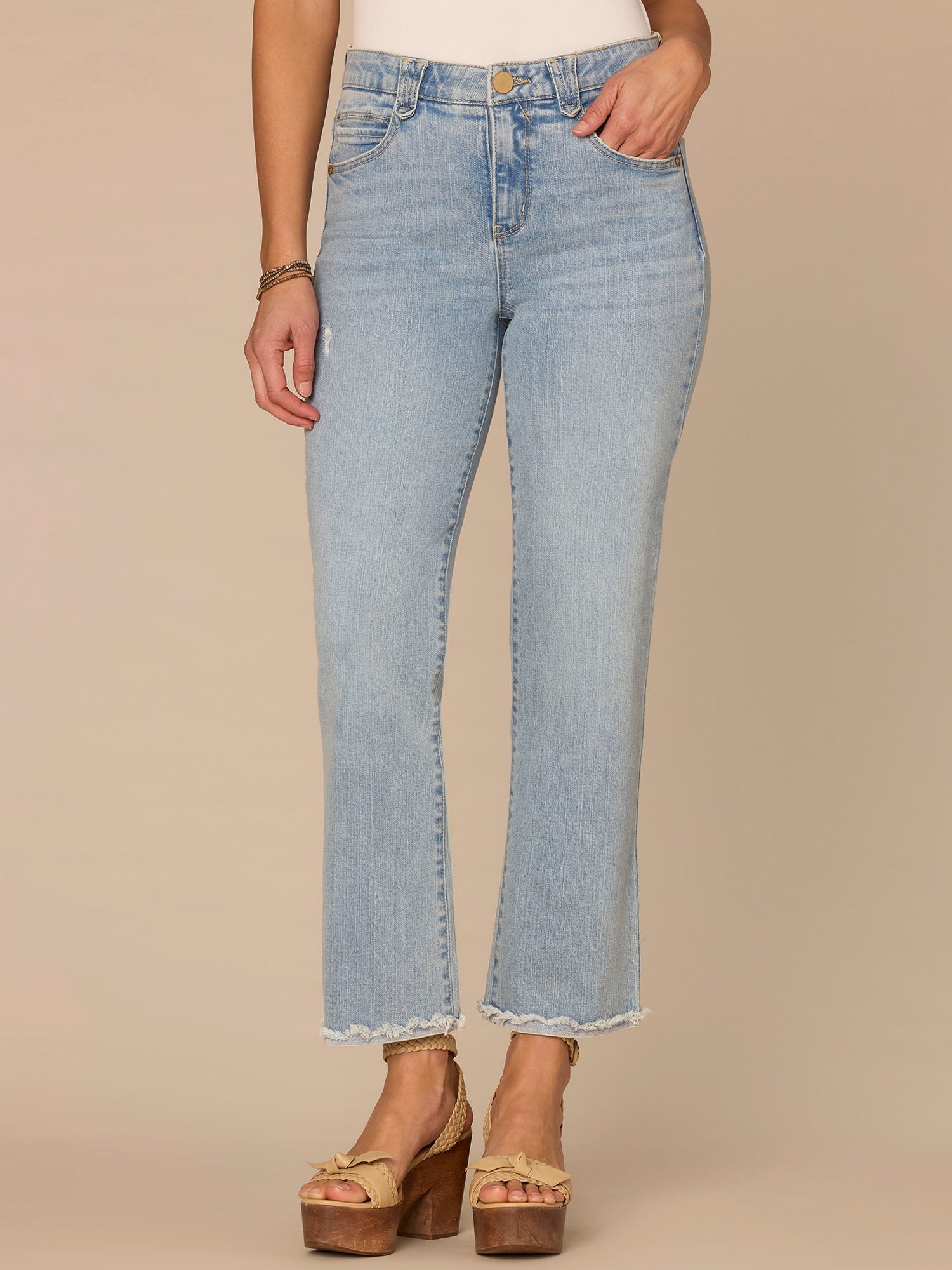 "Ab"solution® High Rise Reverse Fray Scallop Hem Itty Bitty Flare Jean