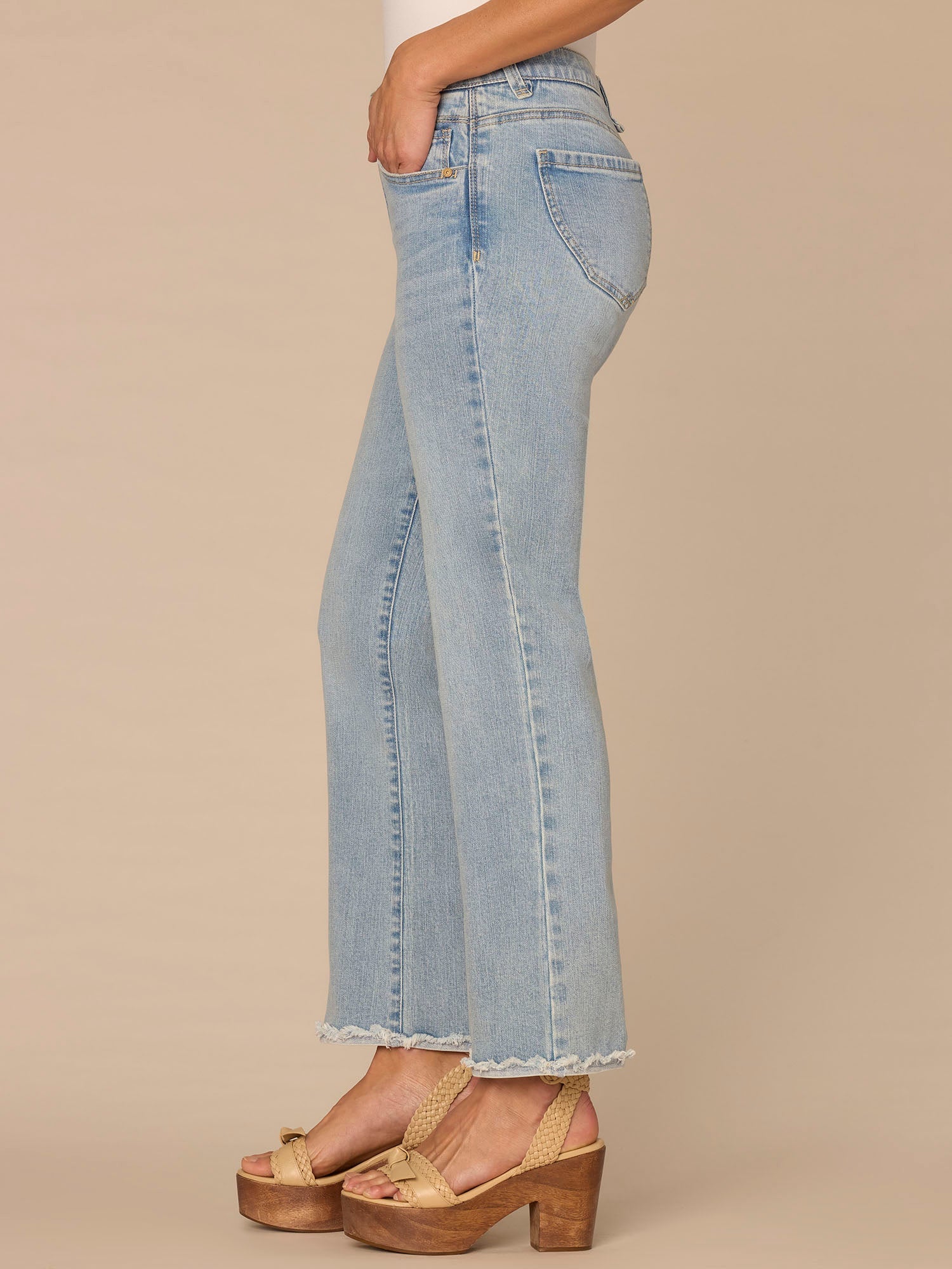 "Ab"solution® High Rise Fray Scallop Hem Petite Itty Bitty Flare Jeans