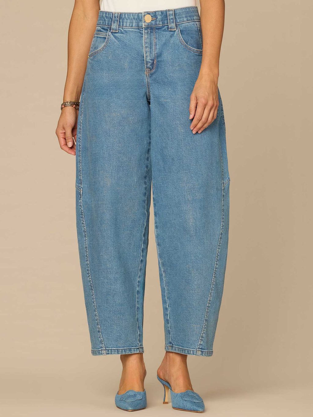 "Ab"solution® High Rise Side Panel Barrel Leg Jeans with Snap Hem