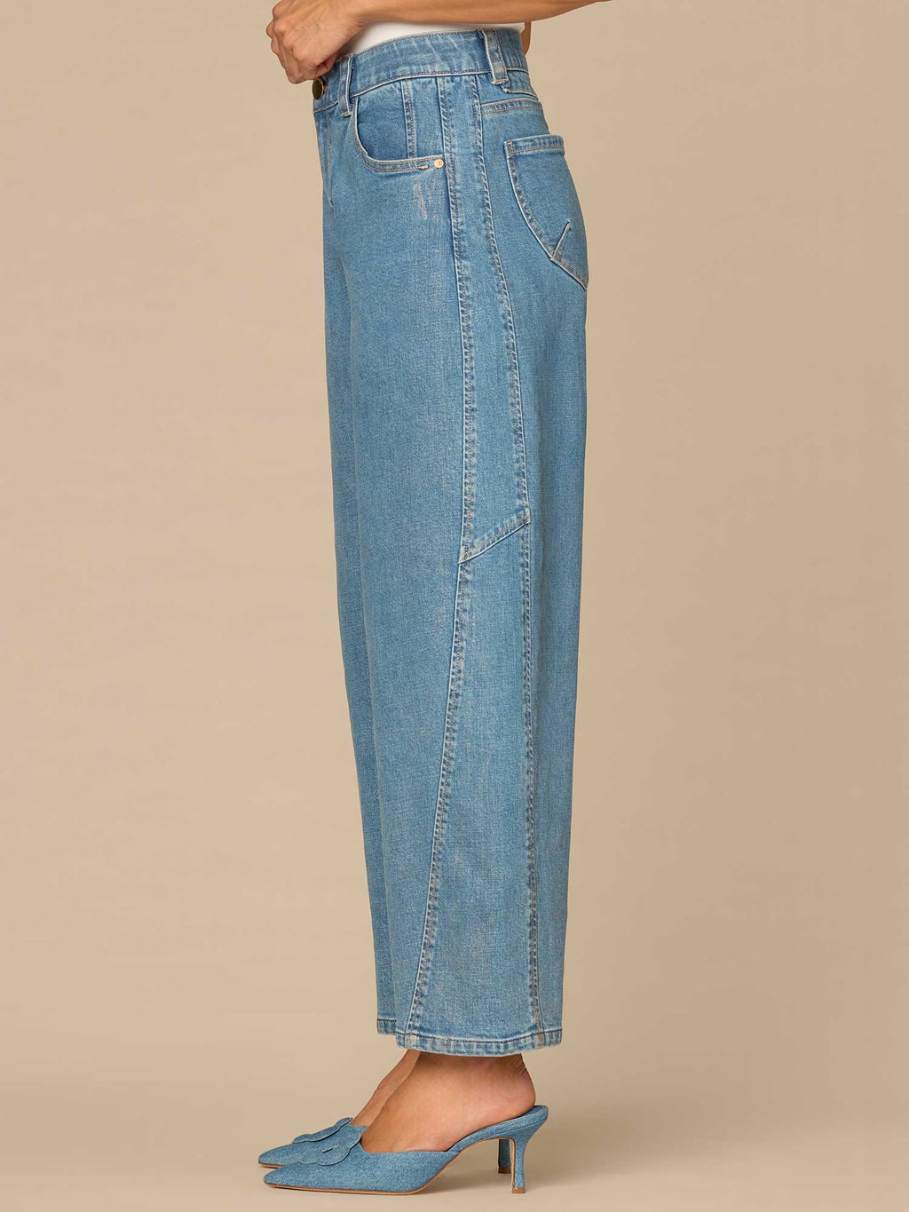 "Ab"solution® High Rise Side Panel Barrel Leg Jeans with Snap Hem