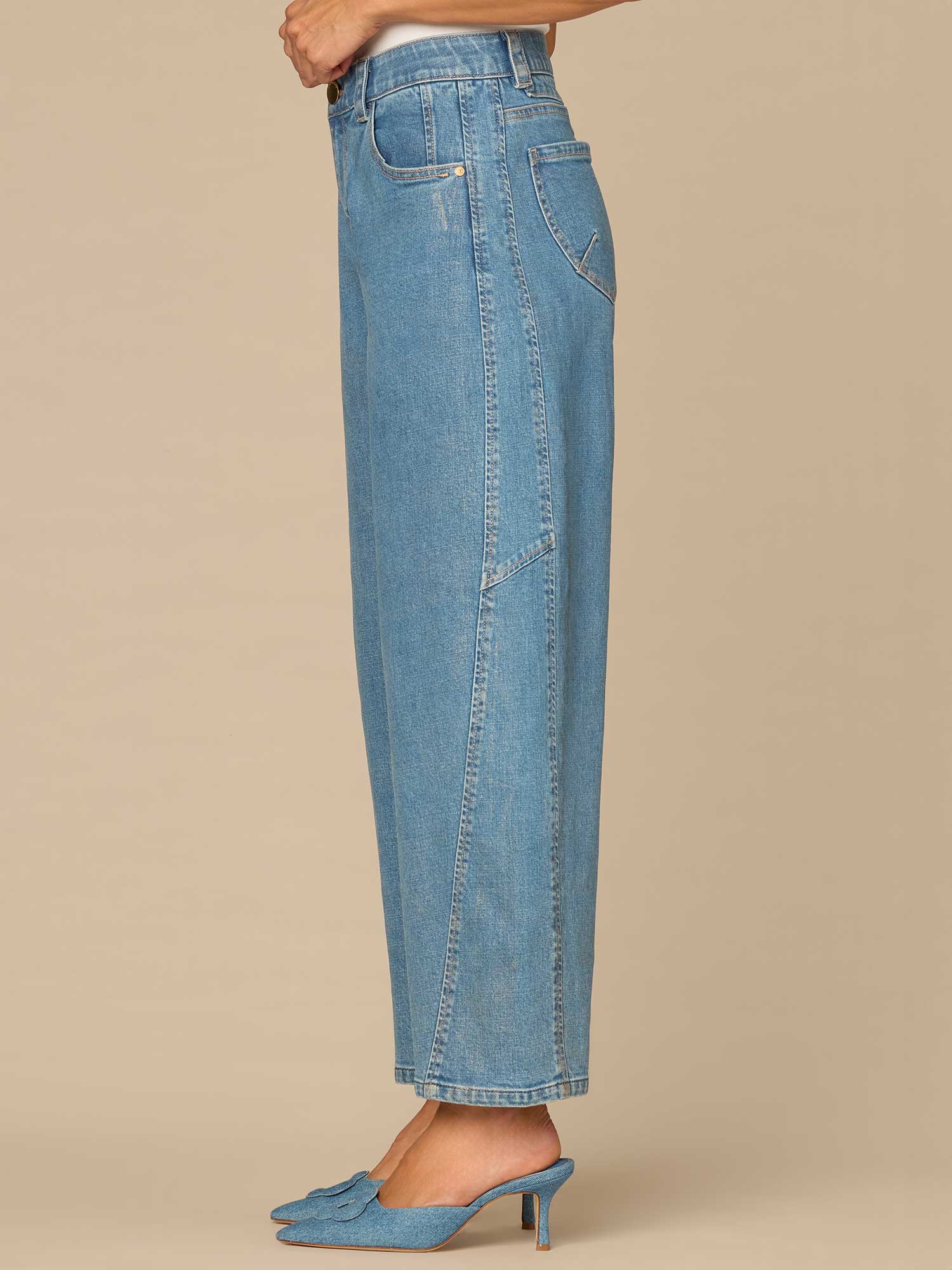 "Ab"solution® High Rise Side Panel Barrel Leg Jeans with Snap Hem