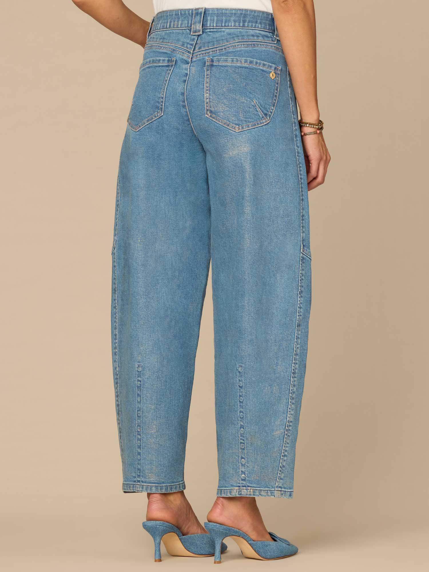 "Ab"solution® High Rise Side Panel Barrel Leg Jeans with Snap Hem