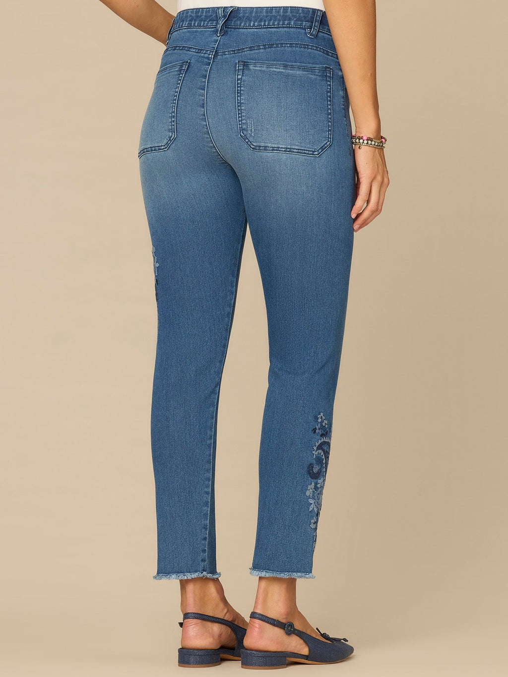 "Ab"solution® High Rise Ankle Skimmer Jeans with Paisley Embroidery