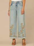 "Ab"solution® High Rise Cuffed Wide Leg Jeans with Floral Embroidery