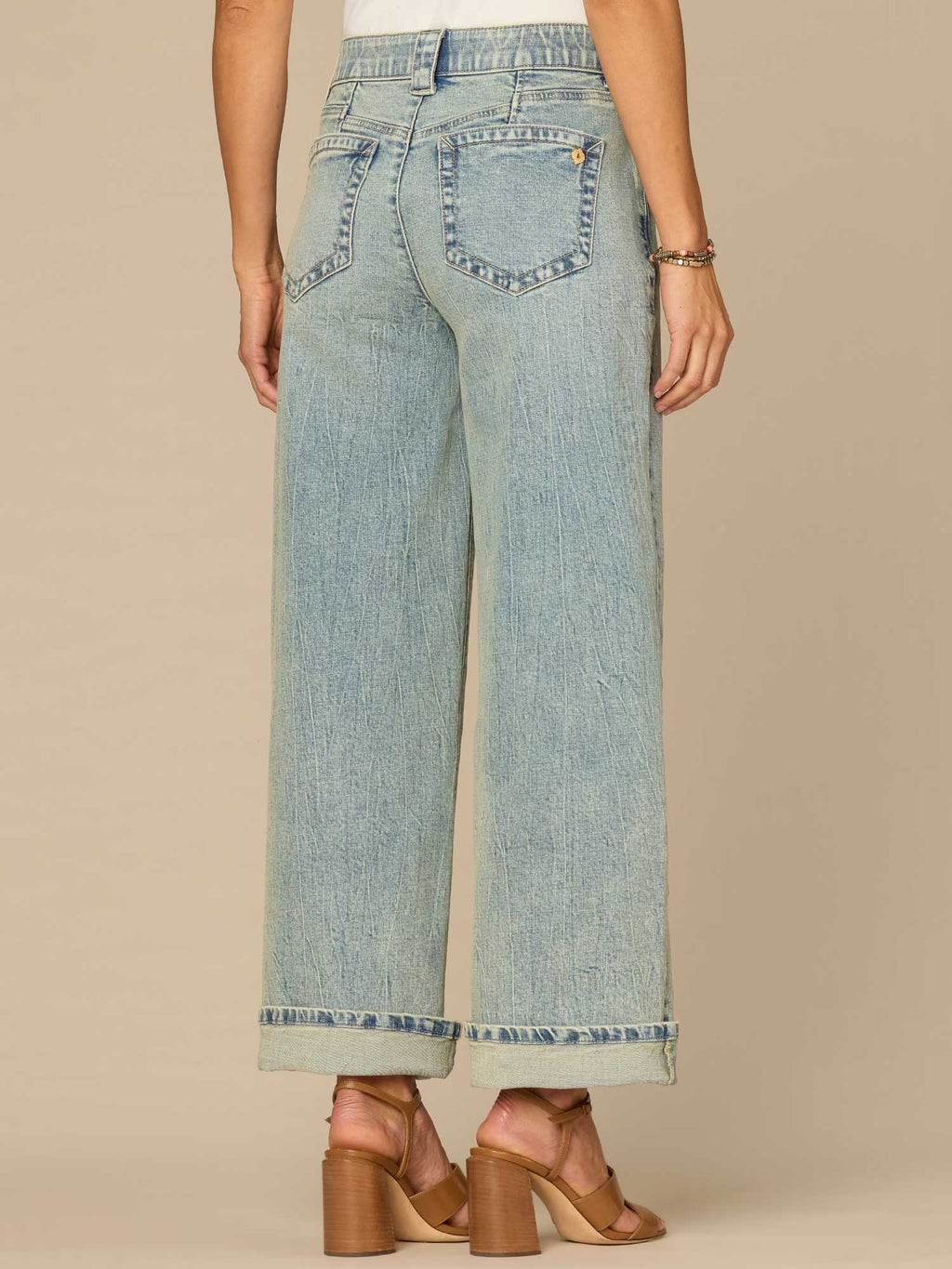 "Ab"solution® High Rise Cuffed Wide Leg Jeans with Floral Embroidery