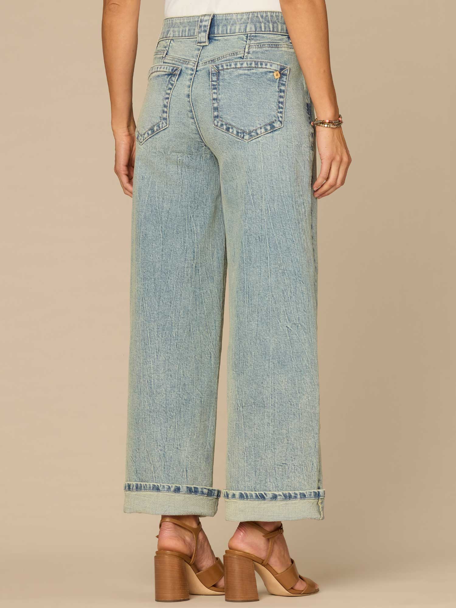 "Ab"solution® High Rise Cuffed Wide Leg Jeans with Floral Embroidery