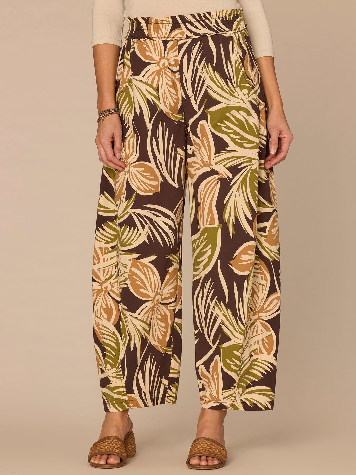 "Ab"leisure Skyrise Printed Snap Hem Glider Relaxed Straight Leg Pants