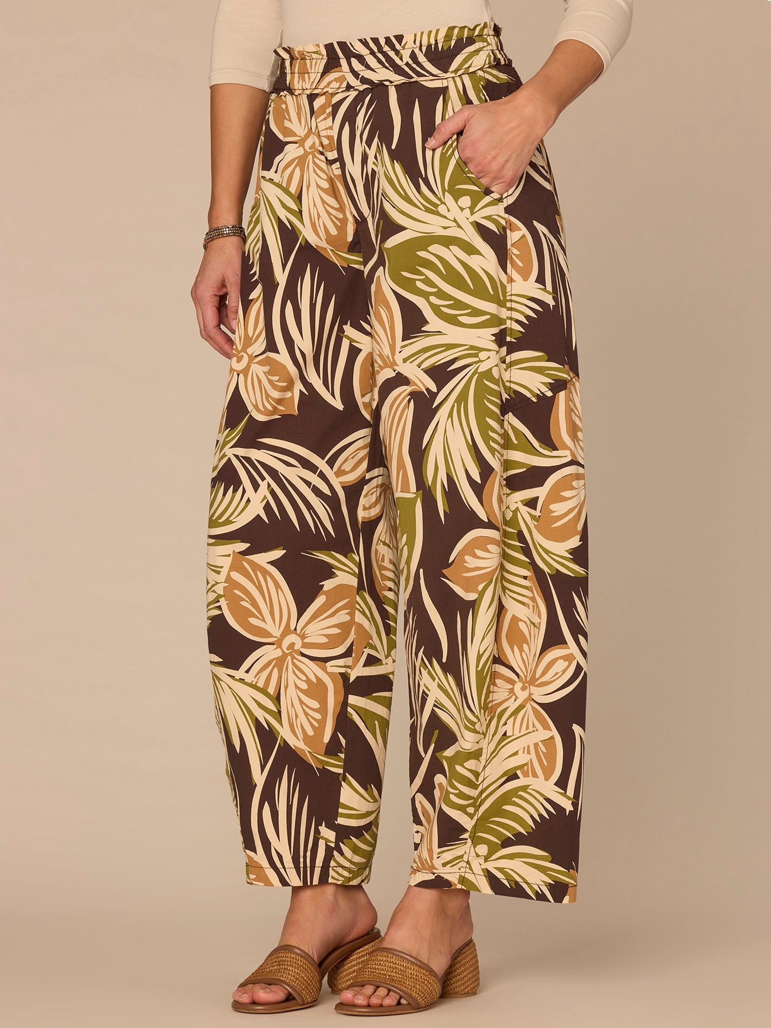 "Ab"leisure Skyrise Printed Snap Hem Glider Relaxed Straight Leg Pants