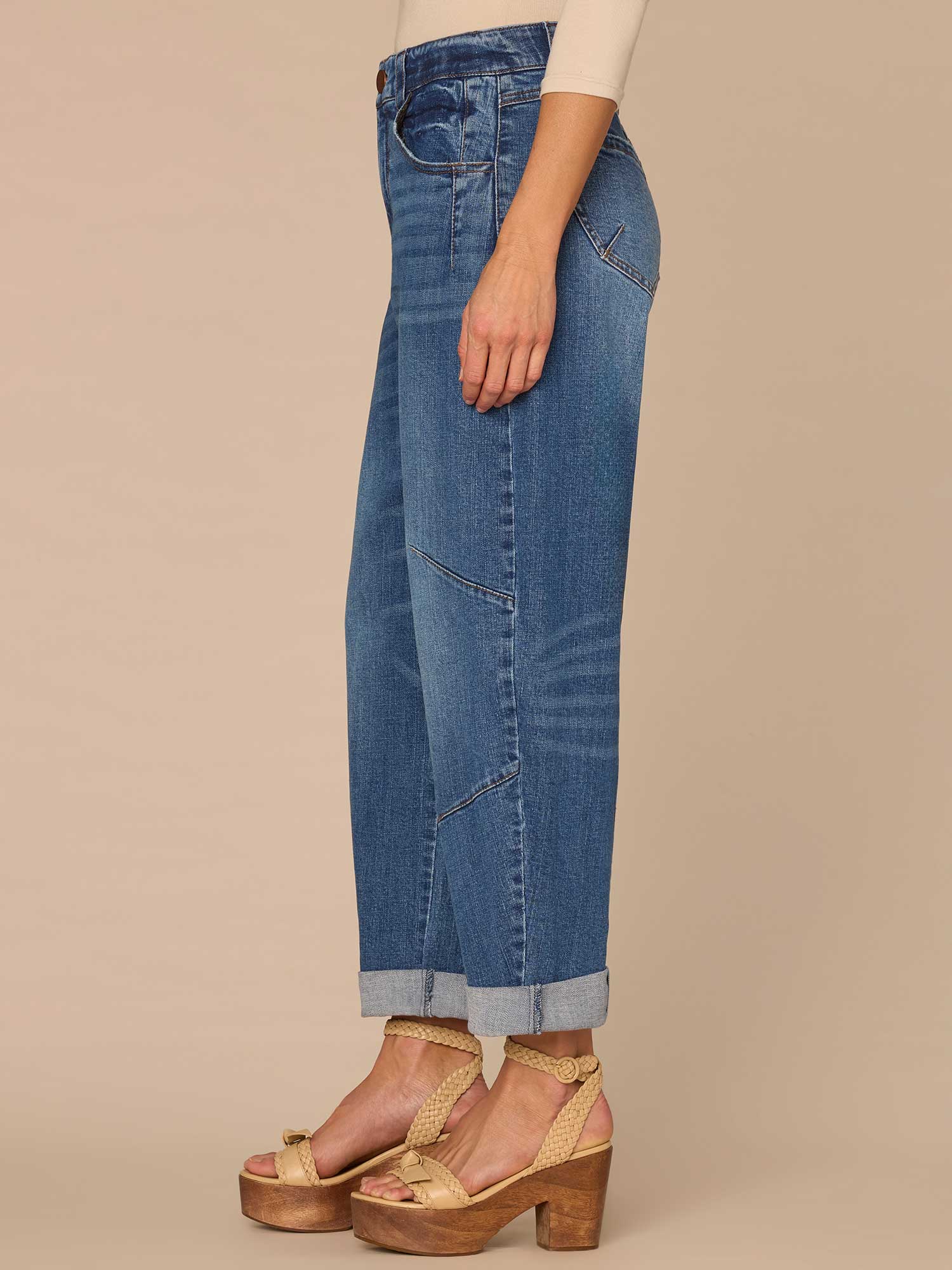 "Ab"solution® Skyrise Roll Cuff Barrel Leg Jeans with Knee Darts