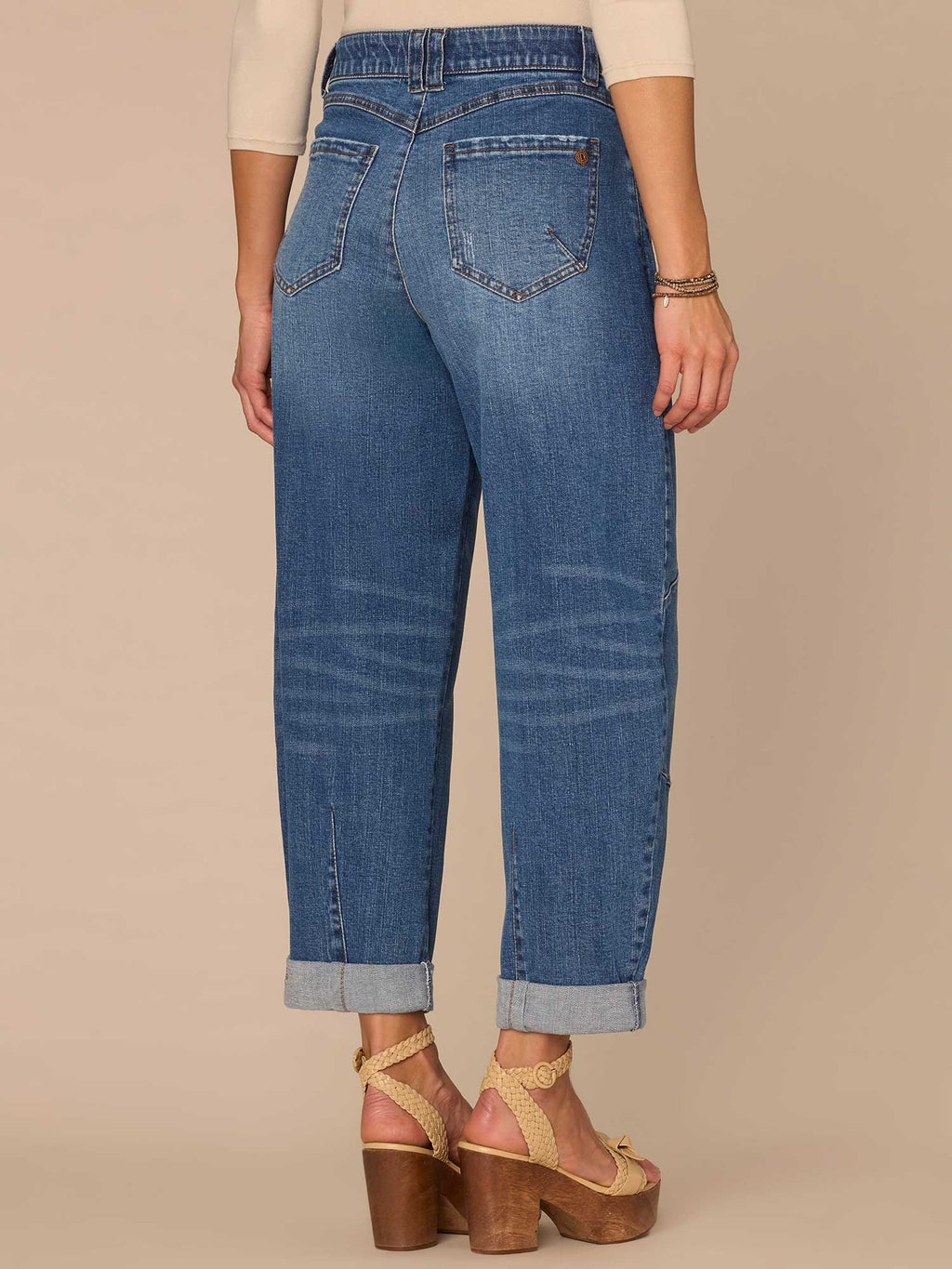 "Ab"solution® Skyrise Roll Cuff Barrel Leg Jeans with Knee Darts
