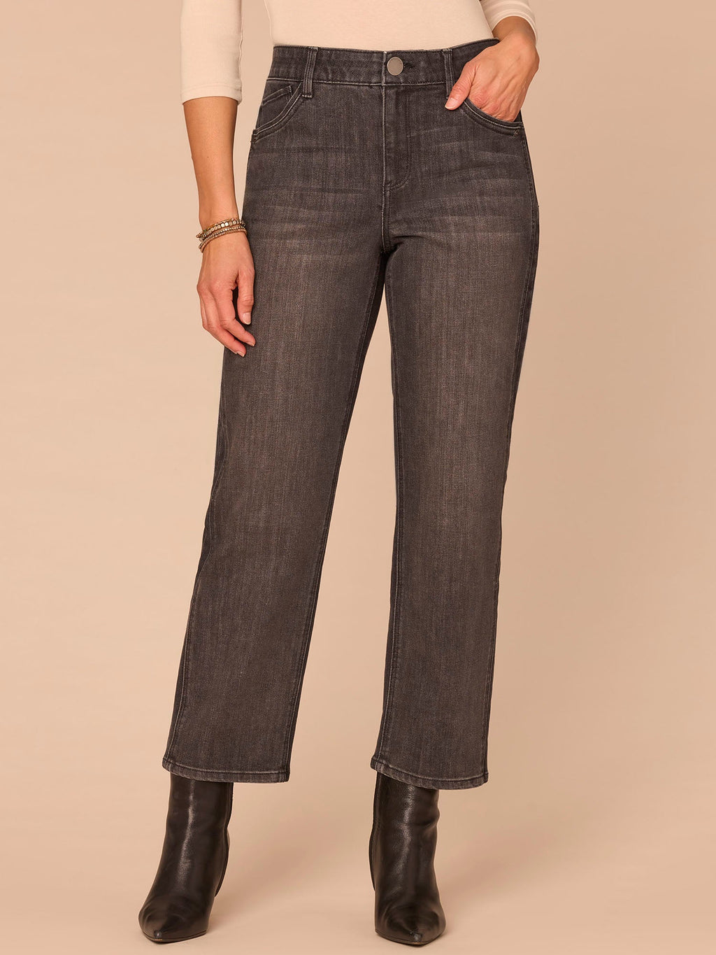 "Ab"solution® High Rise Double Side Seam Ankle Straight Leg Jeans