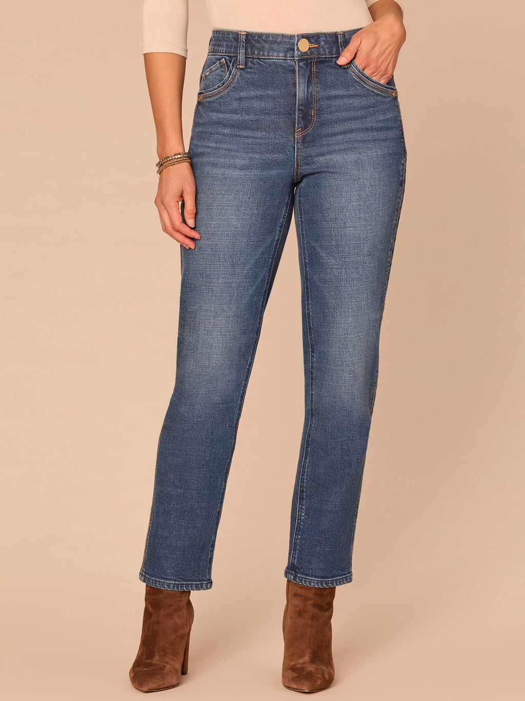 "Ab"solution® High Rise Double Side Seam Spliced Straight Jeans