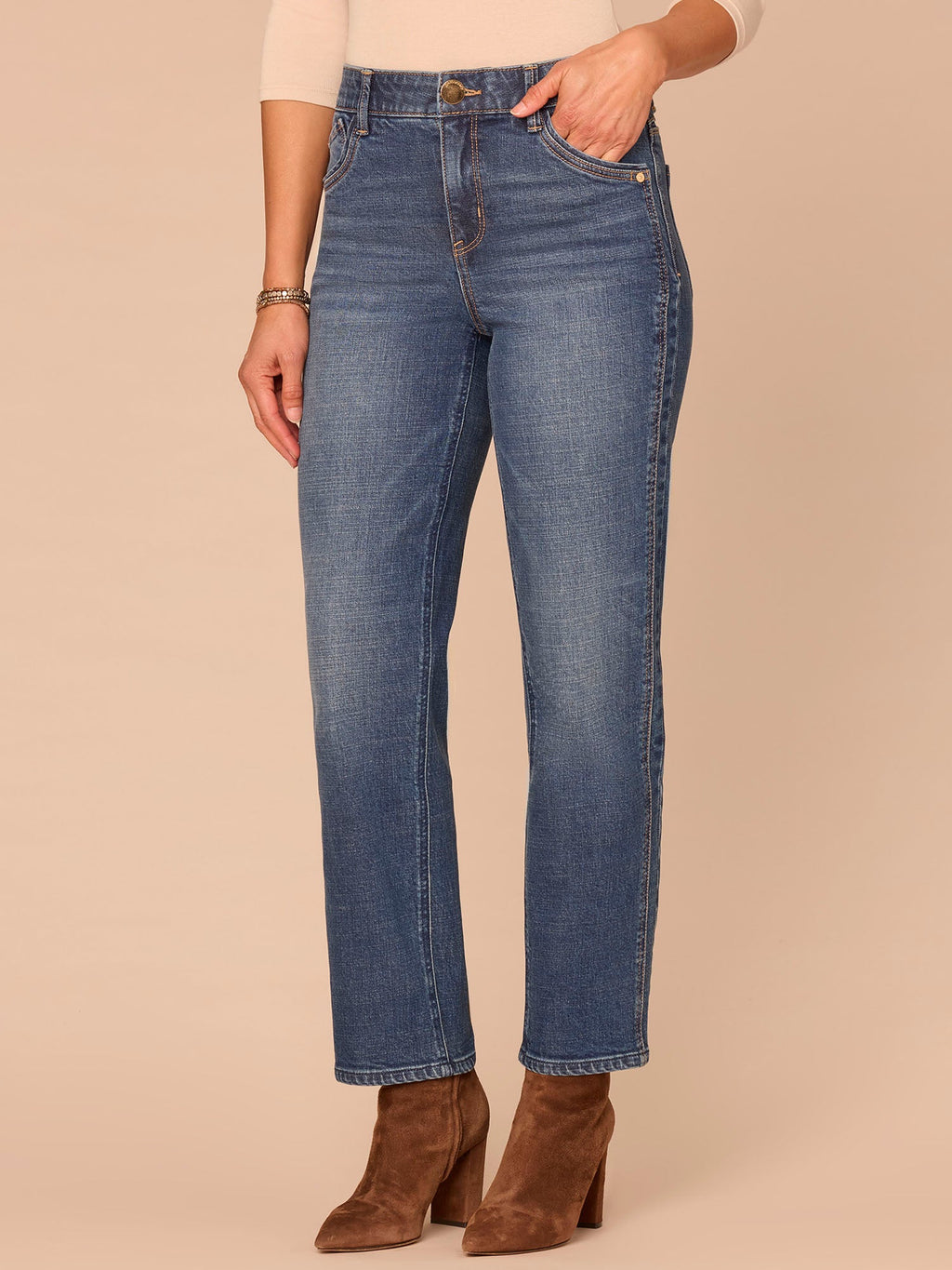 "Ab"solution® High Rise Double Side Seam Spliced Straight Jeans