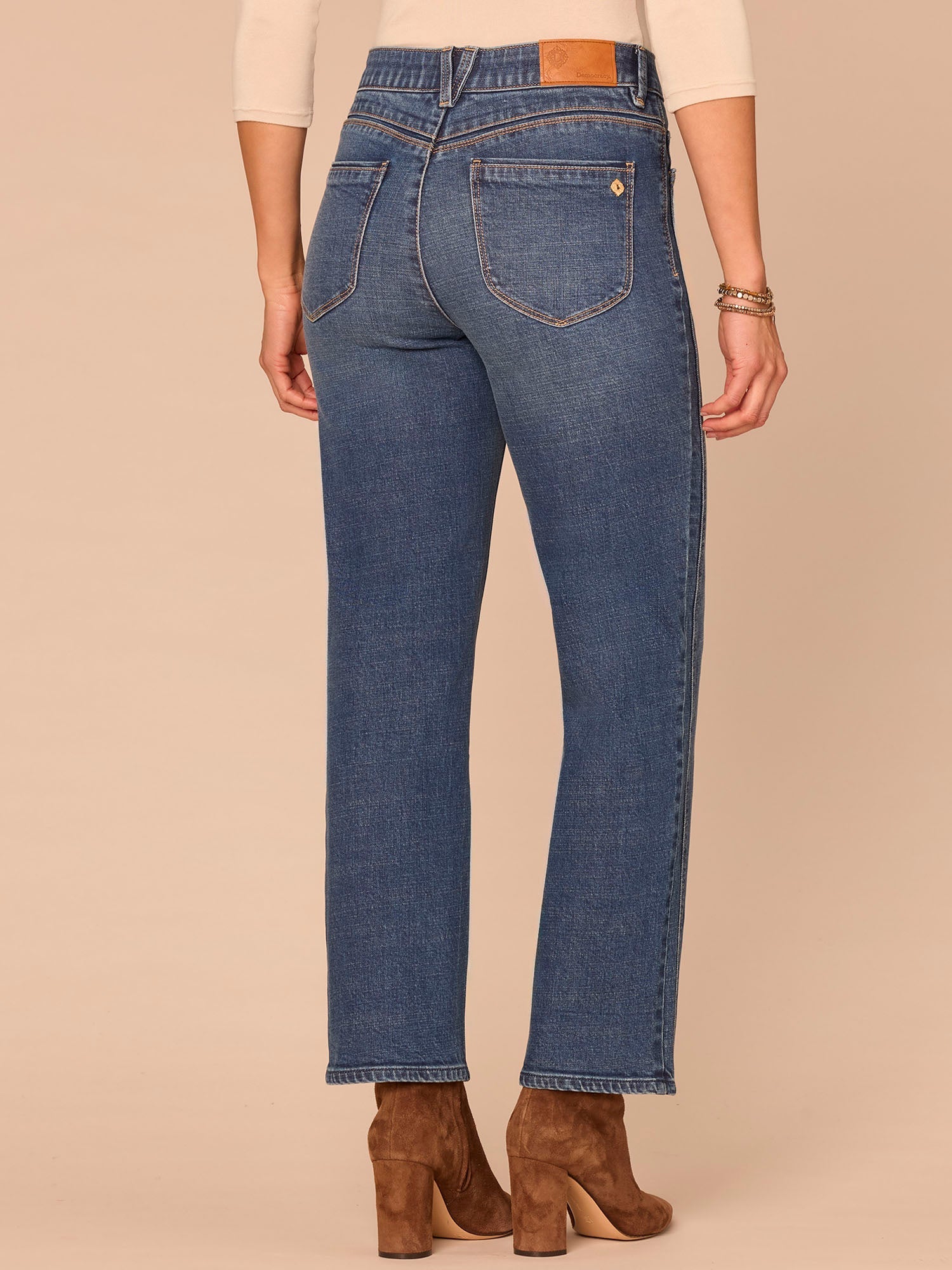 "Ab"solution® High Rise Double Side Seam Spliced Straight Jeans