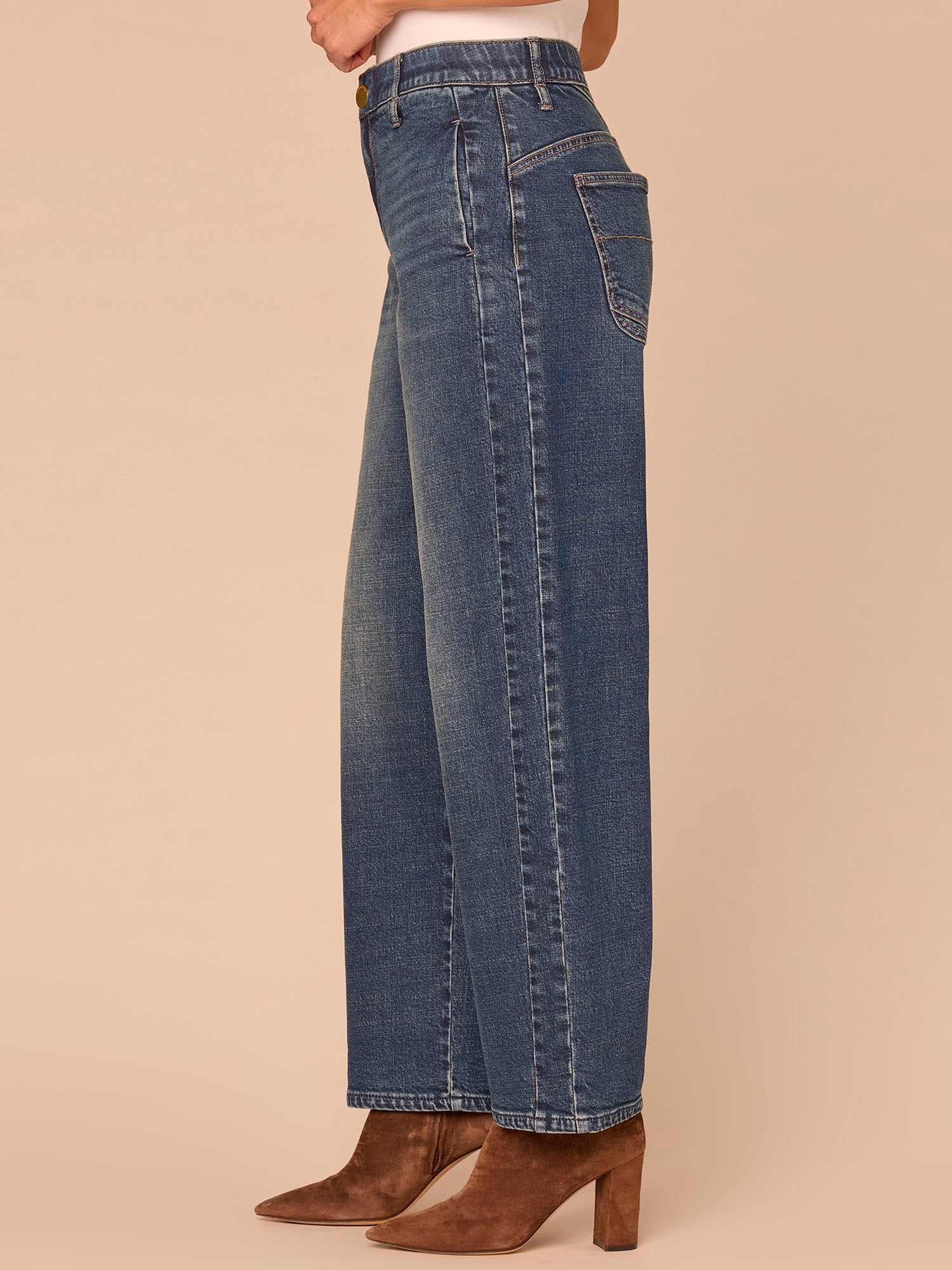 "Ab"solution® High Rise Overlap V-Yoke Side Panel Barrel Leg Jeans