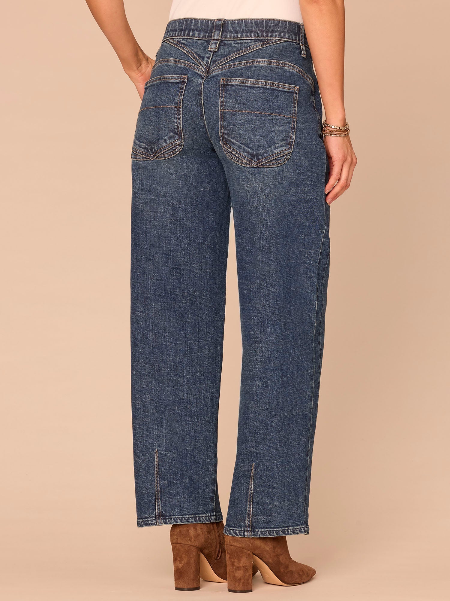 "Ab"solution® High Rise Overlap V-Yoke Side Panel Barrel Leg Jeans