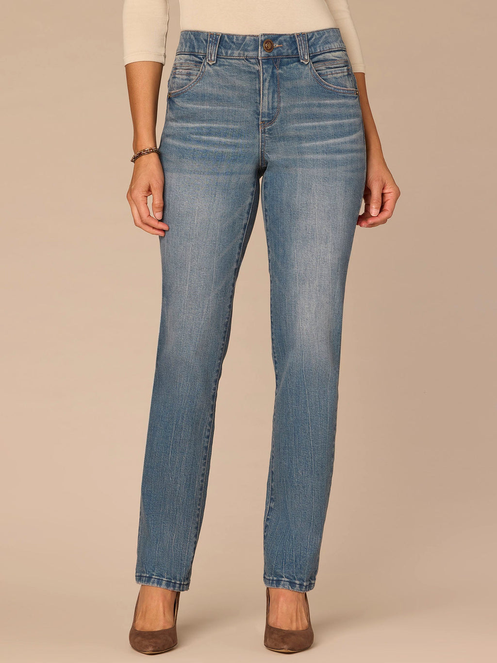 "Ab"solution® Booty Lift Straight Leg Jeans in Mid Blue Artisanal