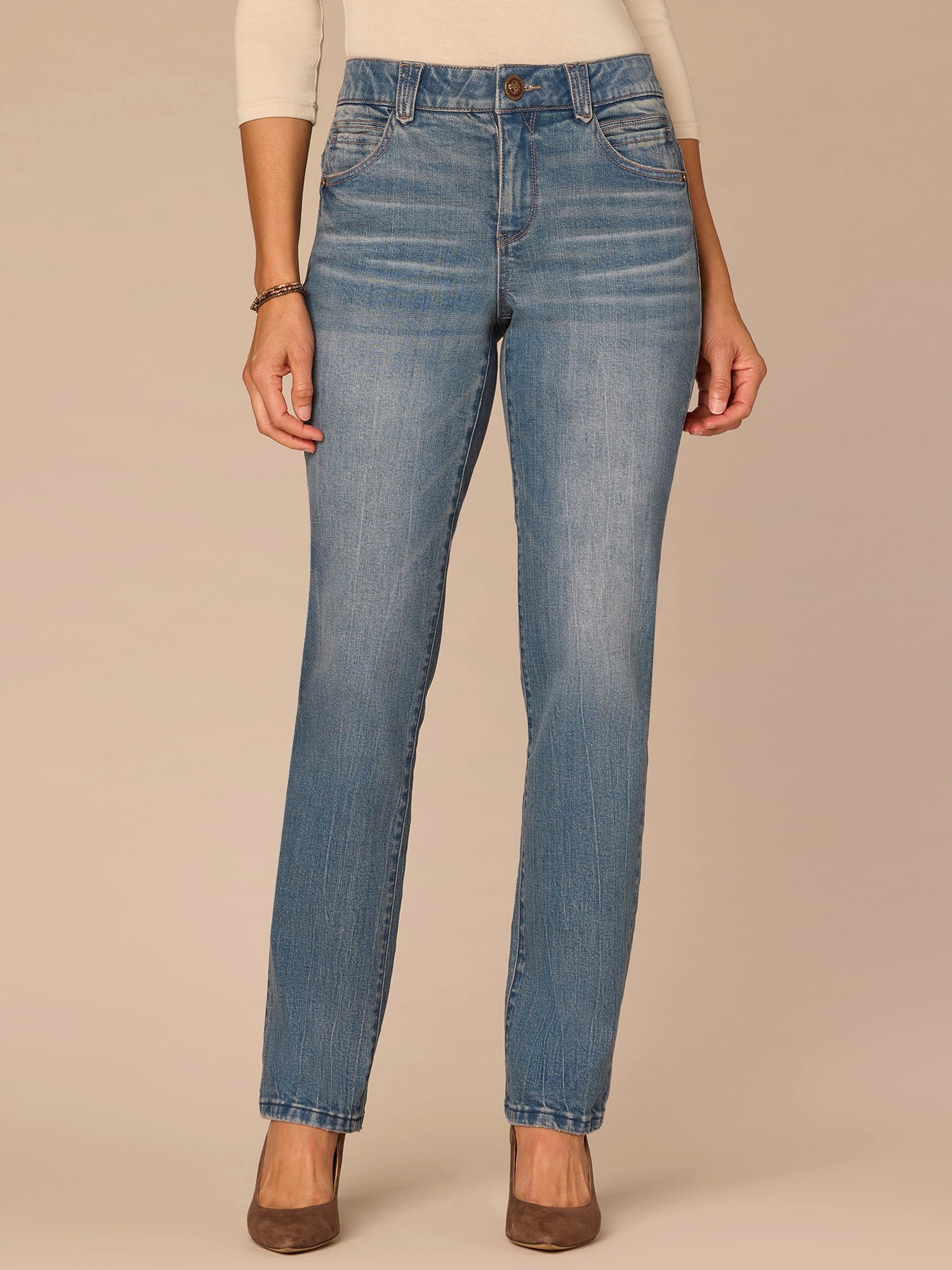 "Ab"solution® Booty Lift Straight Leg Jeans in Mid Blue Artisanal