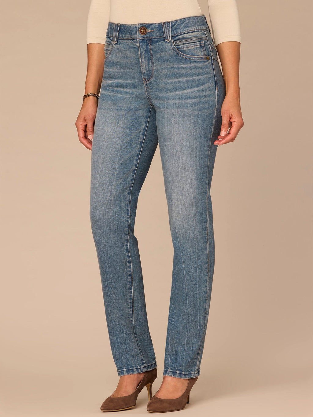 "Ab"solution® Booty Lift Straight Leg Jeans in Mid Blue Artisanal