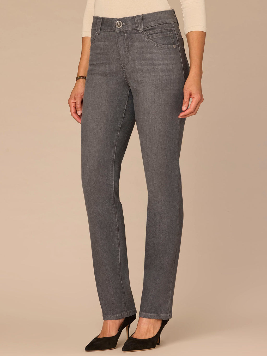 "Ab"solution® Booty Lift Straight Leg Petite Jeans in Grey