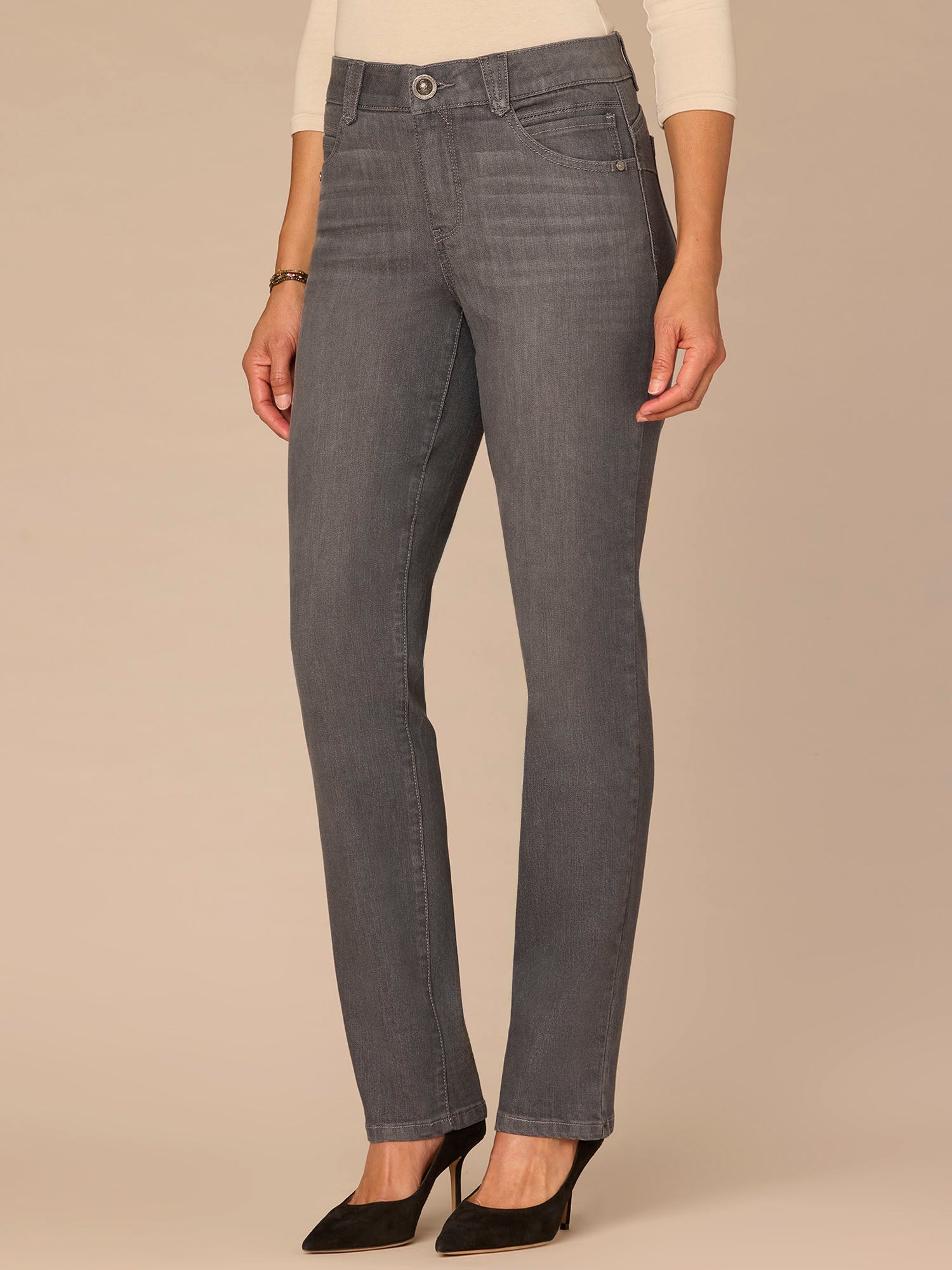 "Ab"solution® Booty Lift Straight Leg Petite Jeans in Grey