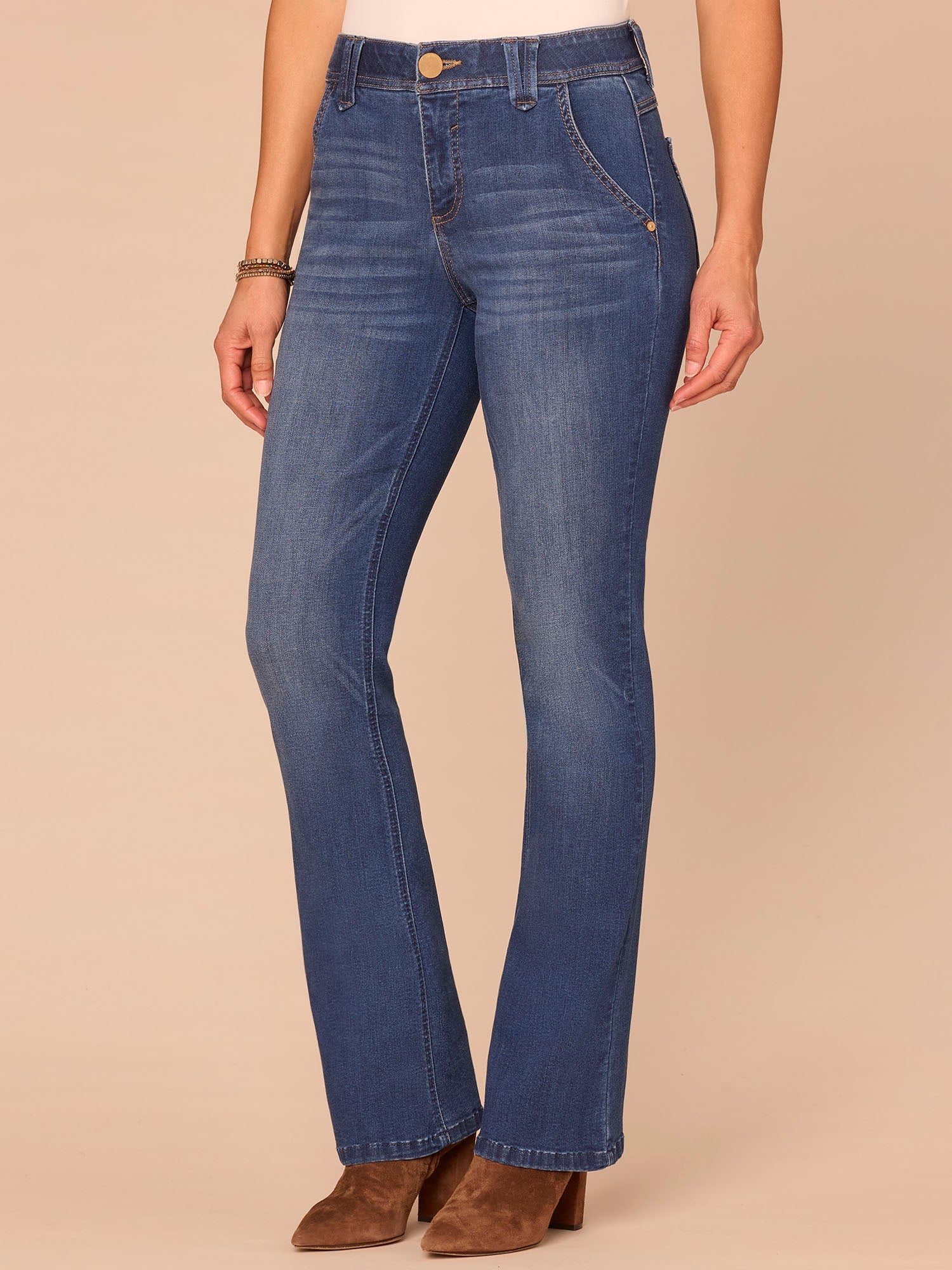 "Ab"solution® High Rise 3D Embroidered Pocket Itty Bitty Boot Jeans