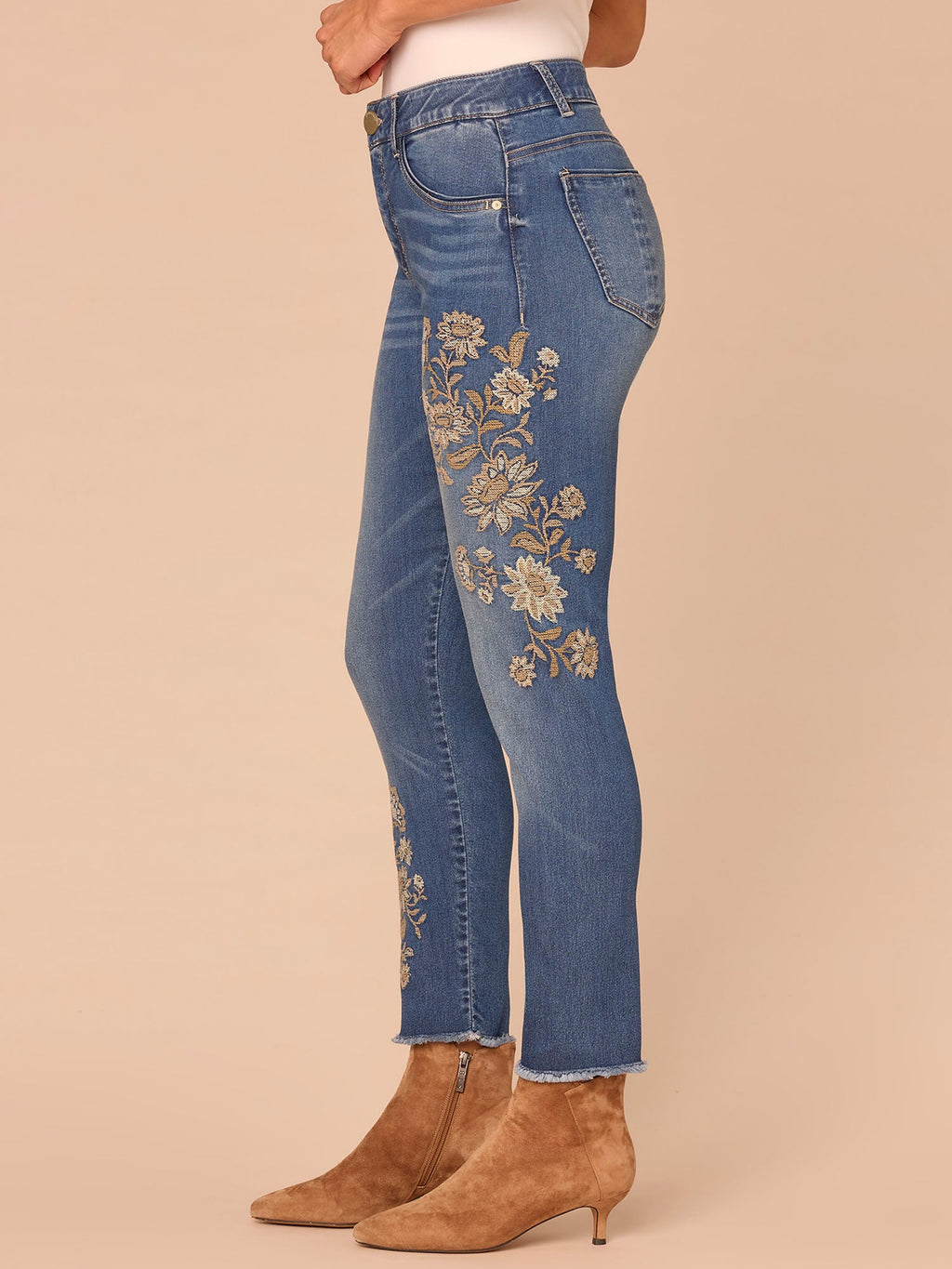 "Ab"solution® High Rise Seamless Embroidered Ankle Skimmer Petite Jean
