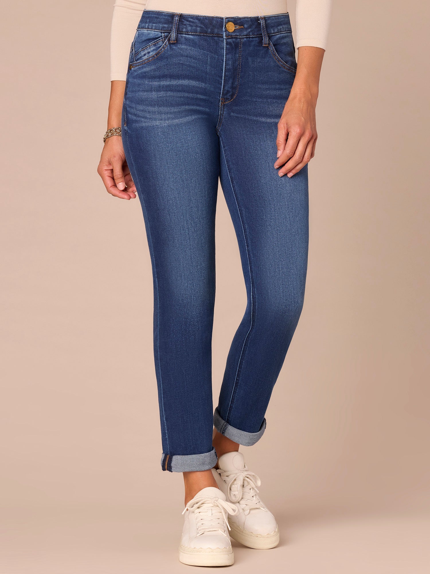 "Ab"solution® Cuffed Blue Denim Girlfriend Jean