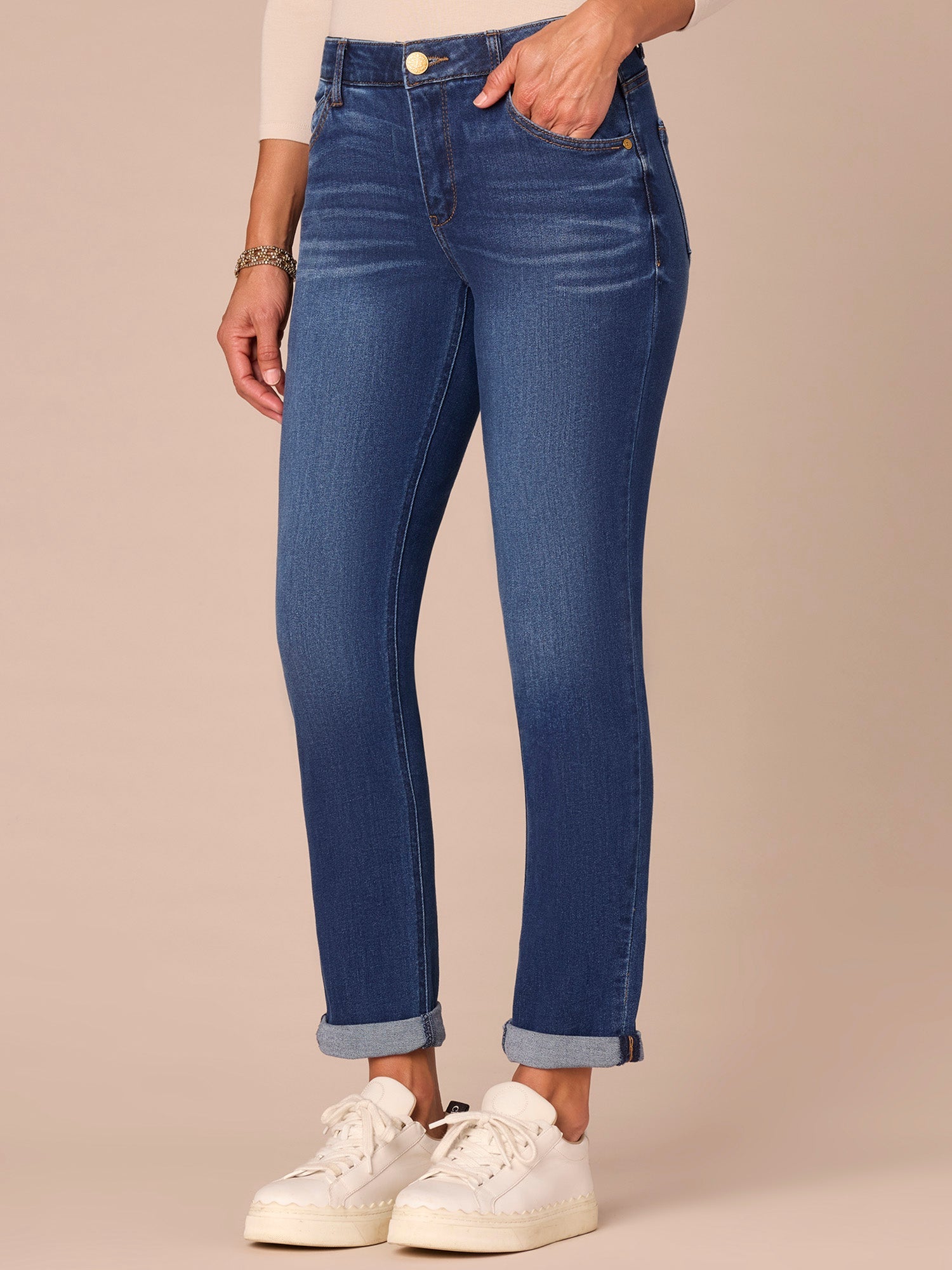"Ab"solution® Cuffed Blue Denim Girlfriend Jean
