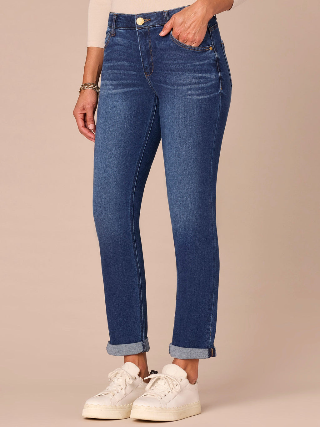 "Ab"solution® Cuffed Blue Denim Petite Girlfriend Jeans