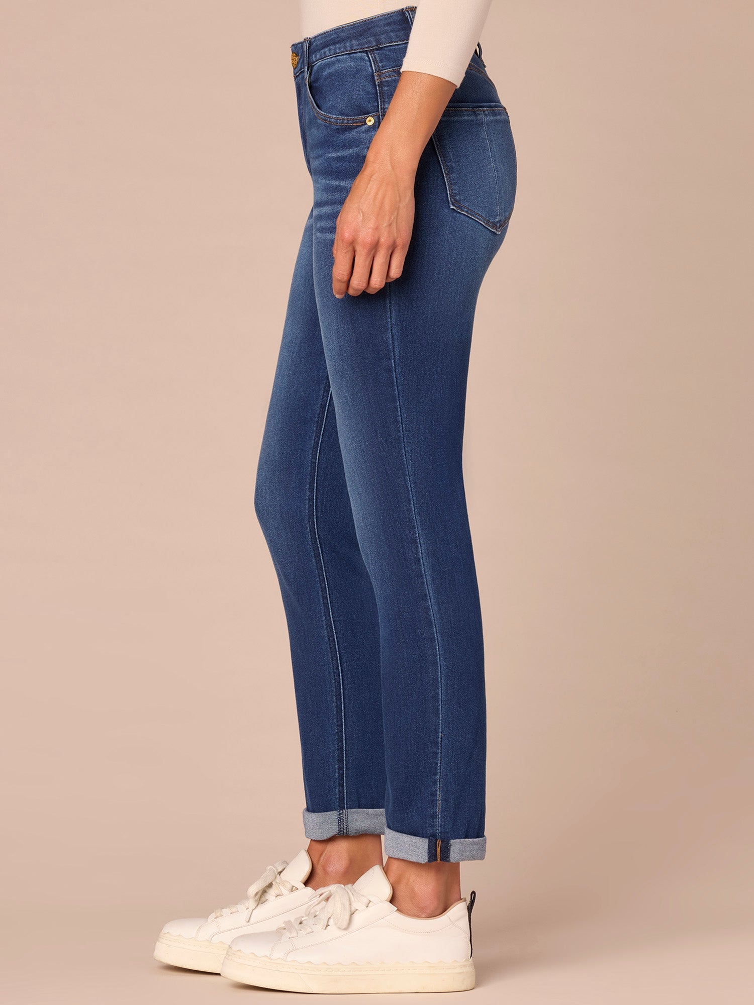 "Ab"solution® Cuffed Blue Denim Petite Girlfriend Jeans